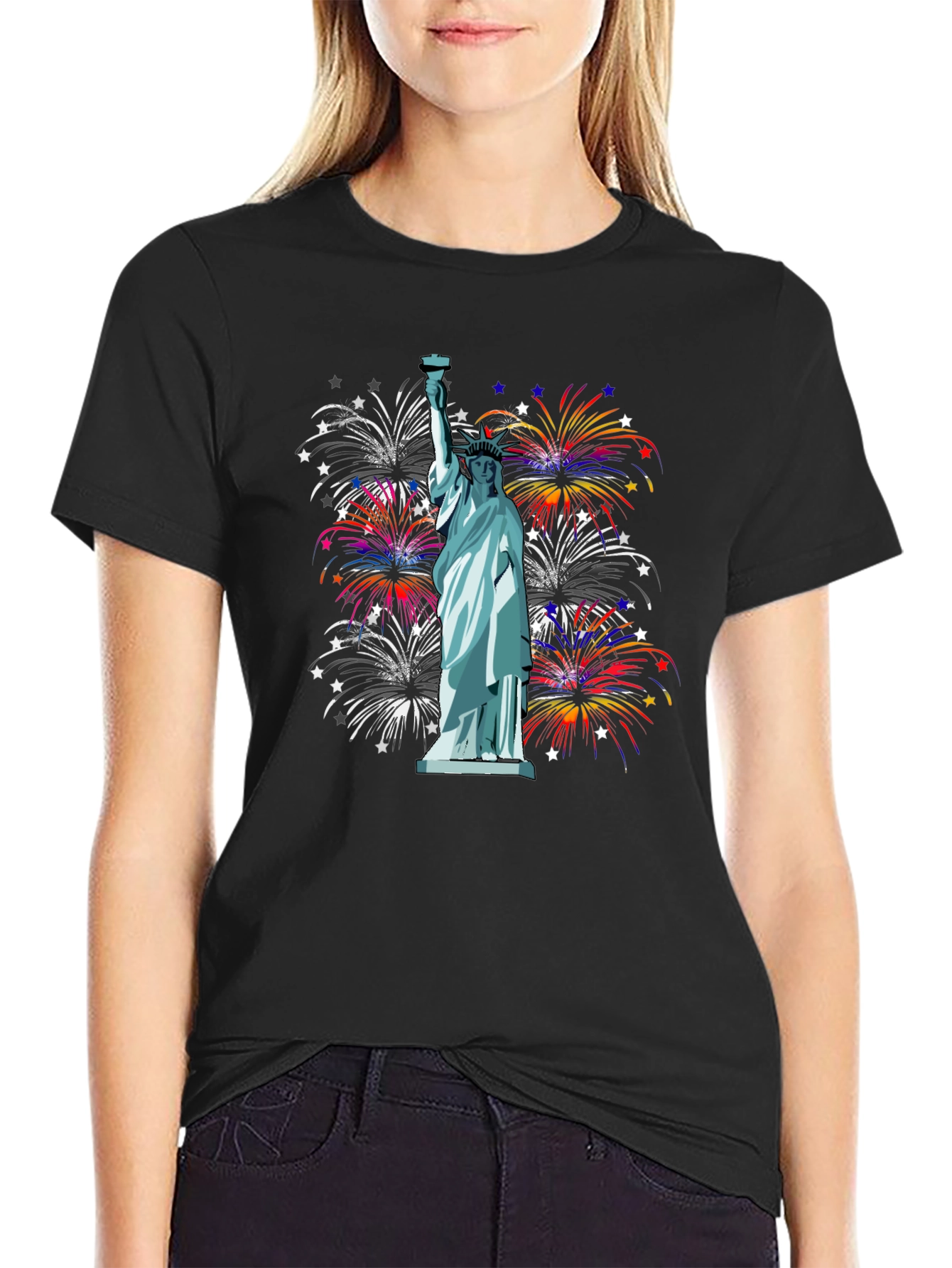 Statue of Liberty Fireworks Graphic Tee