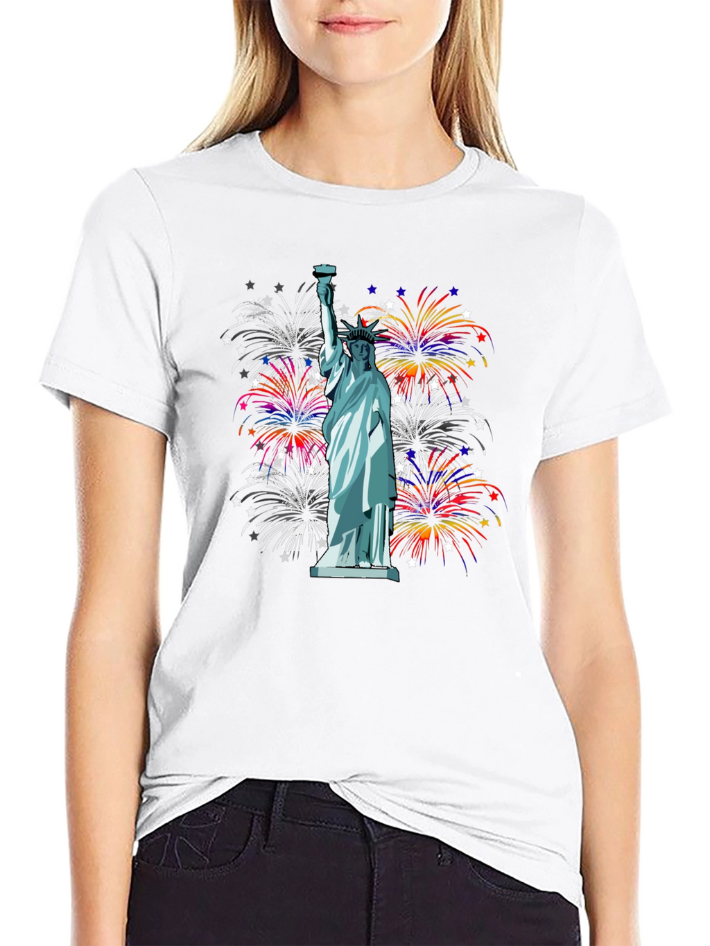 Statue of Liberty Fireworks Graphic Tee