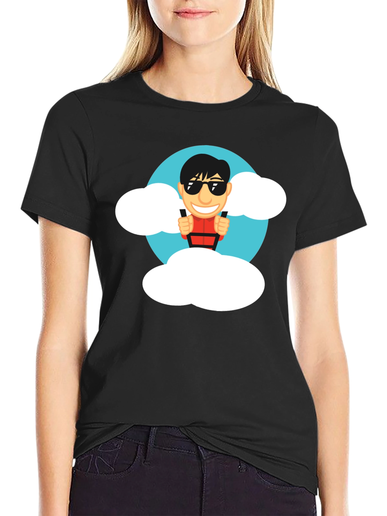 Cartoon Skydiver Black T-Shirt