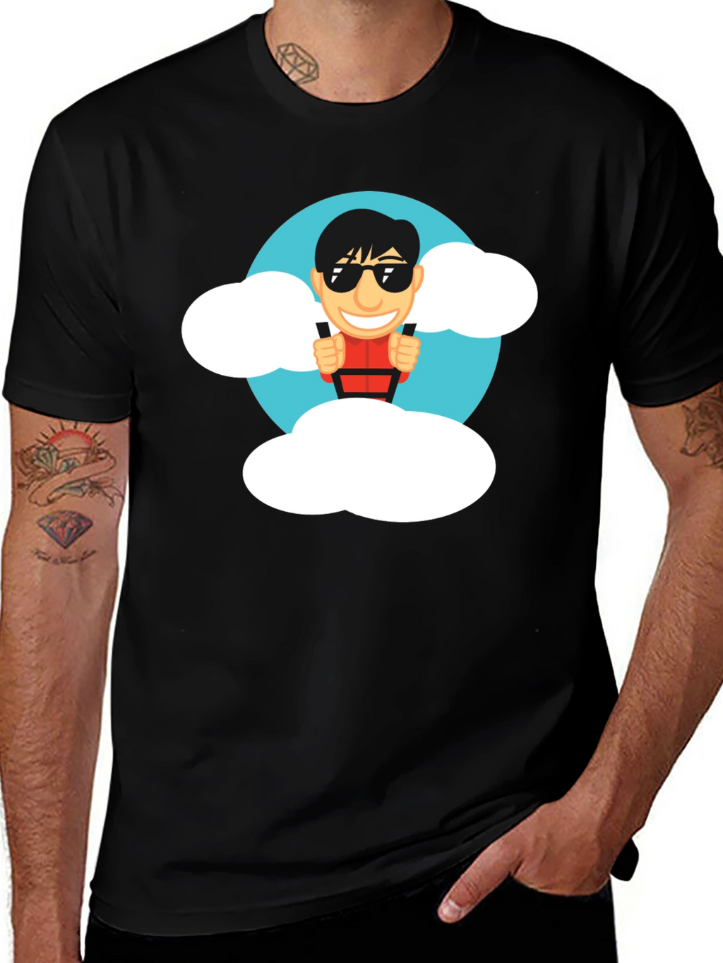 Cartoon Skydiver Black T-Shirt