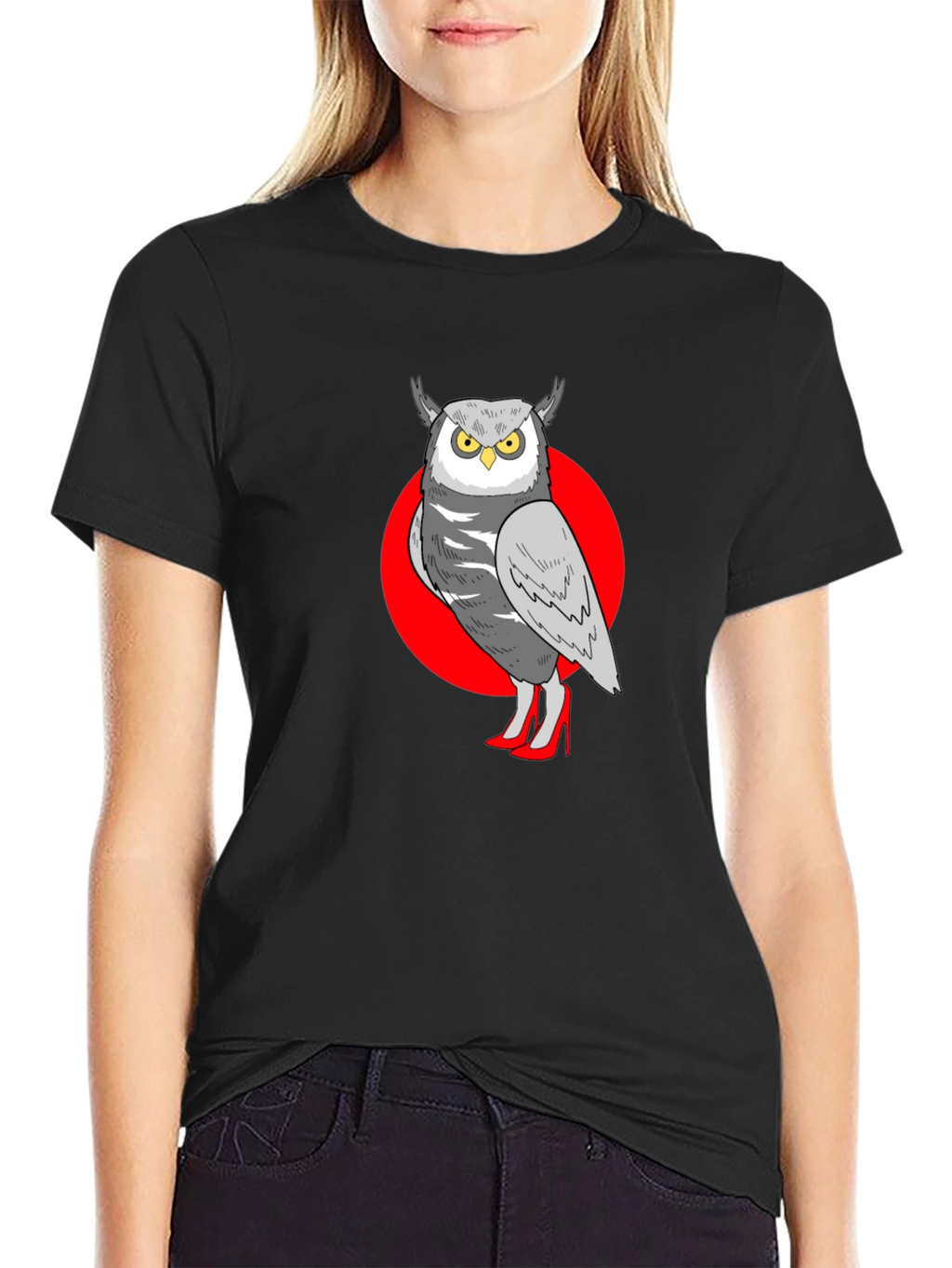 Owl in Heels Graphic Tee - Unisex Black T-Shirt