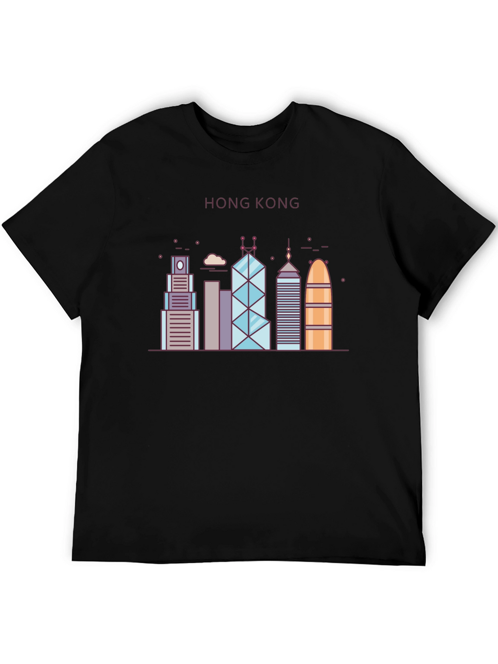 Hong Kong Skyline Graphic Tee - Black Cotton Blend