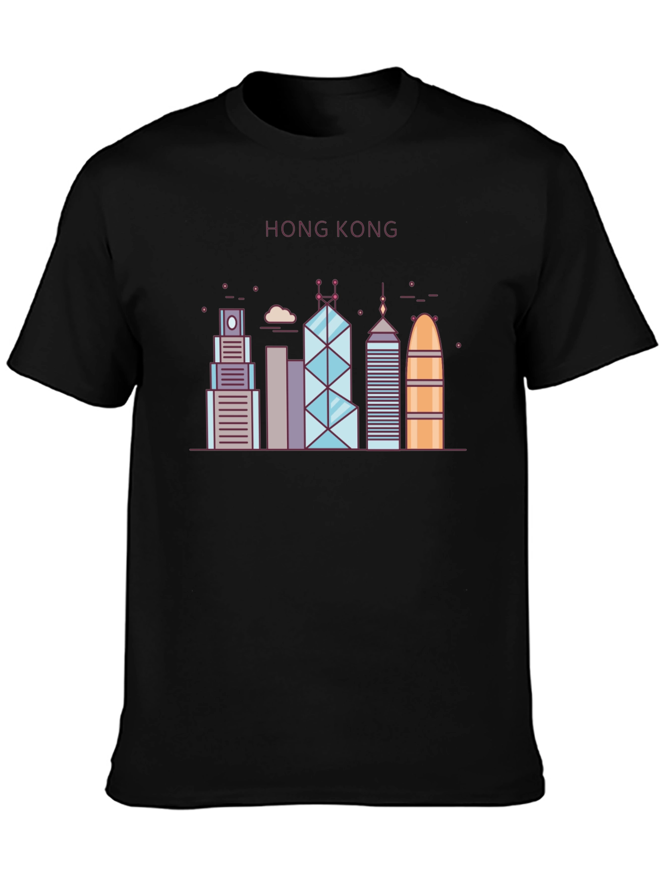 Hong Kong Skyline Graphic Tee - Black Cotton Blend