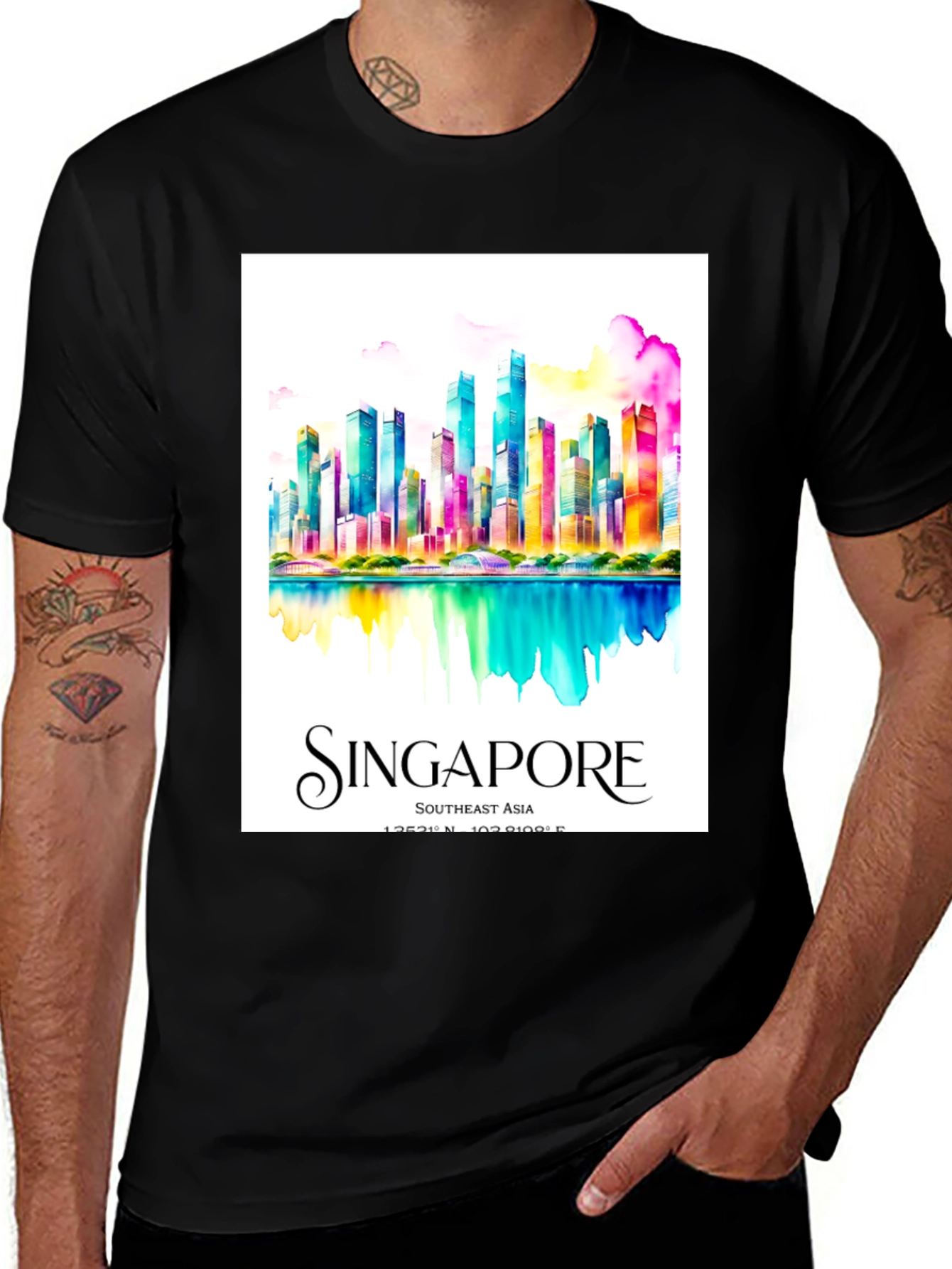 Singapore Watercolor Skyline Graphic Tee