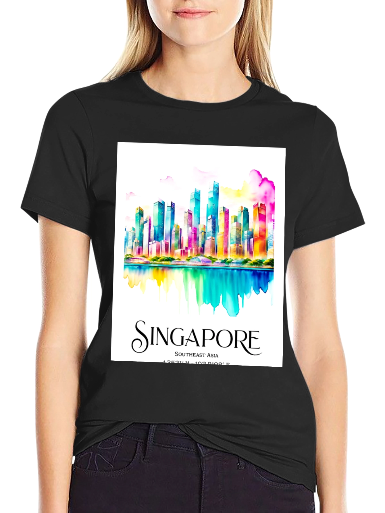 Singapore Watercolor Skyline Graphic Tee