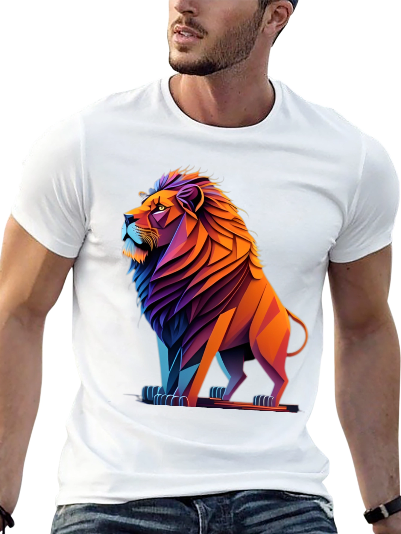 Geometric Lion Graphic Tee - Bold Style