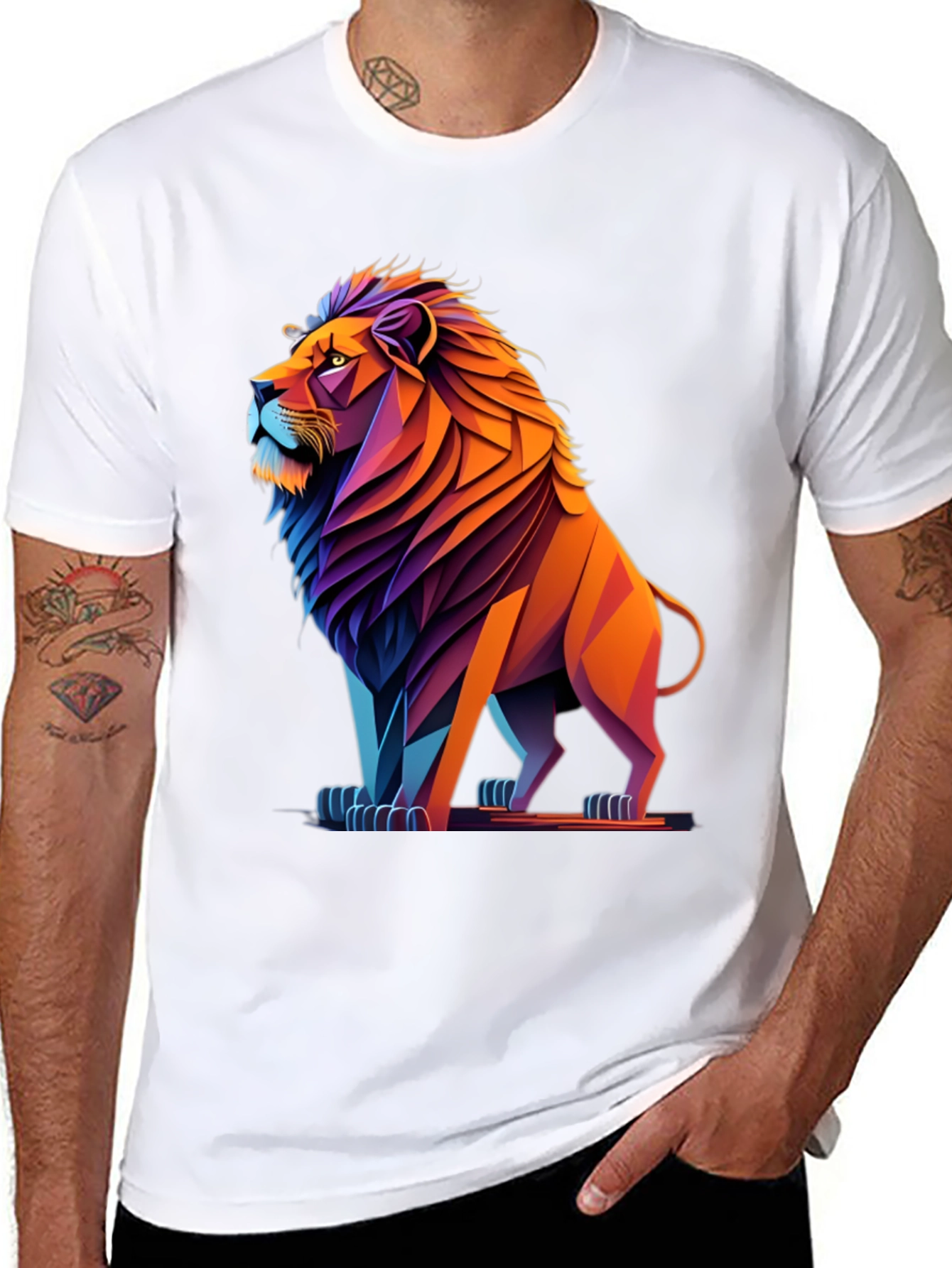 Geometric Lion Graphic Tee - Bold Style
