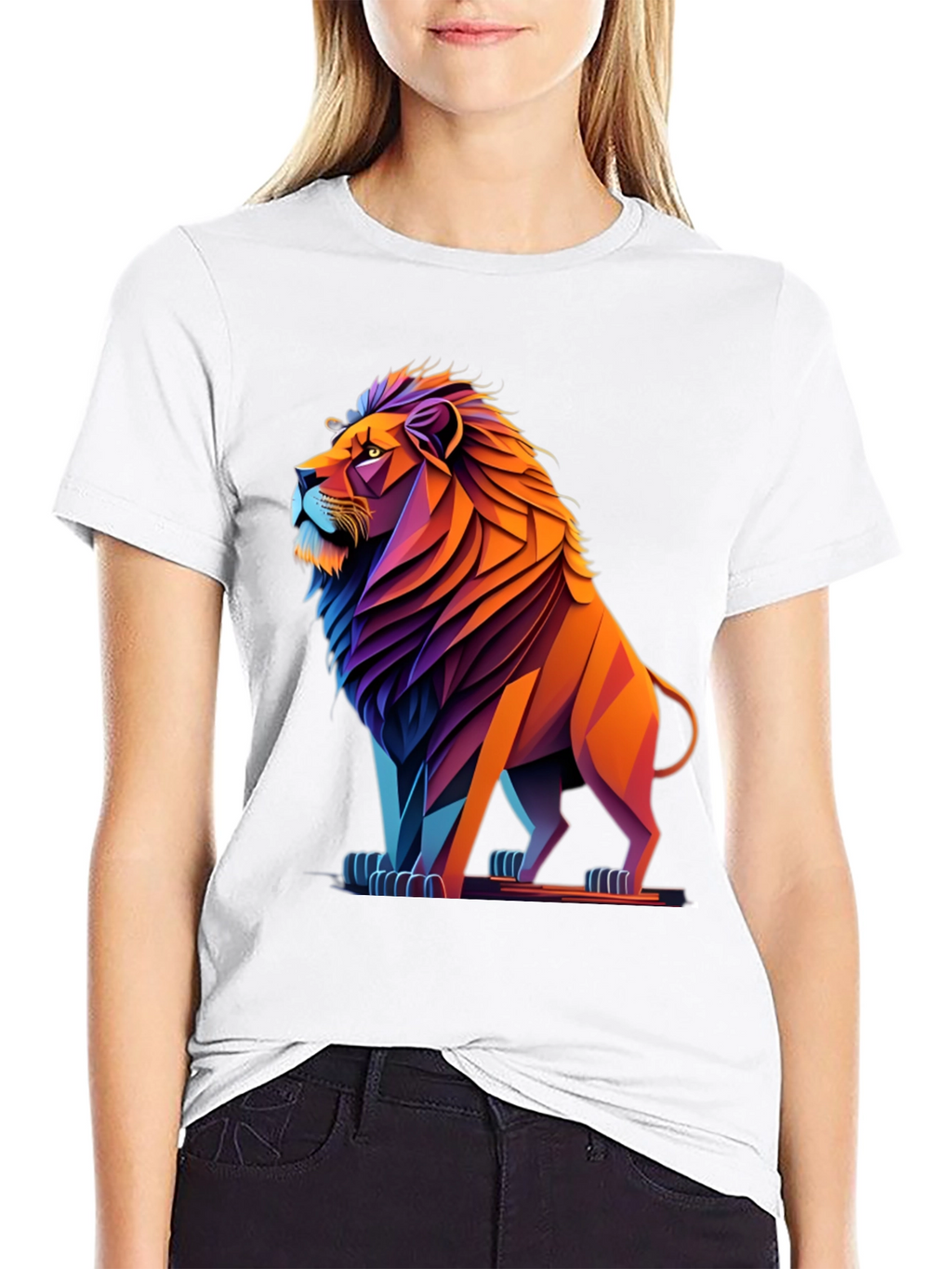 Geometric Lion Graphic Tee - Bold Style