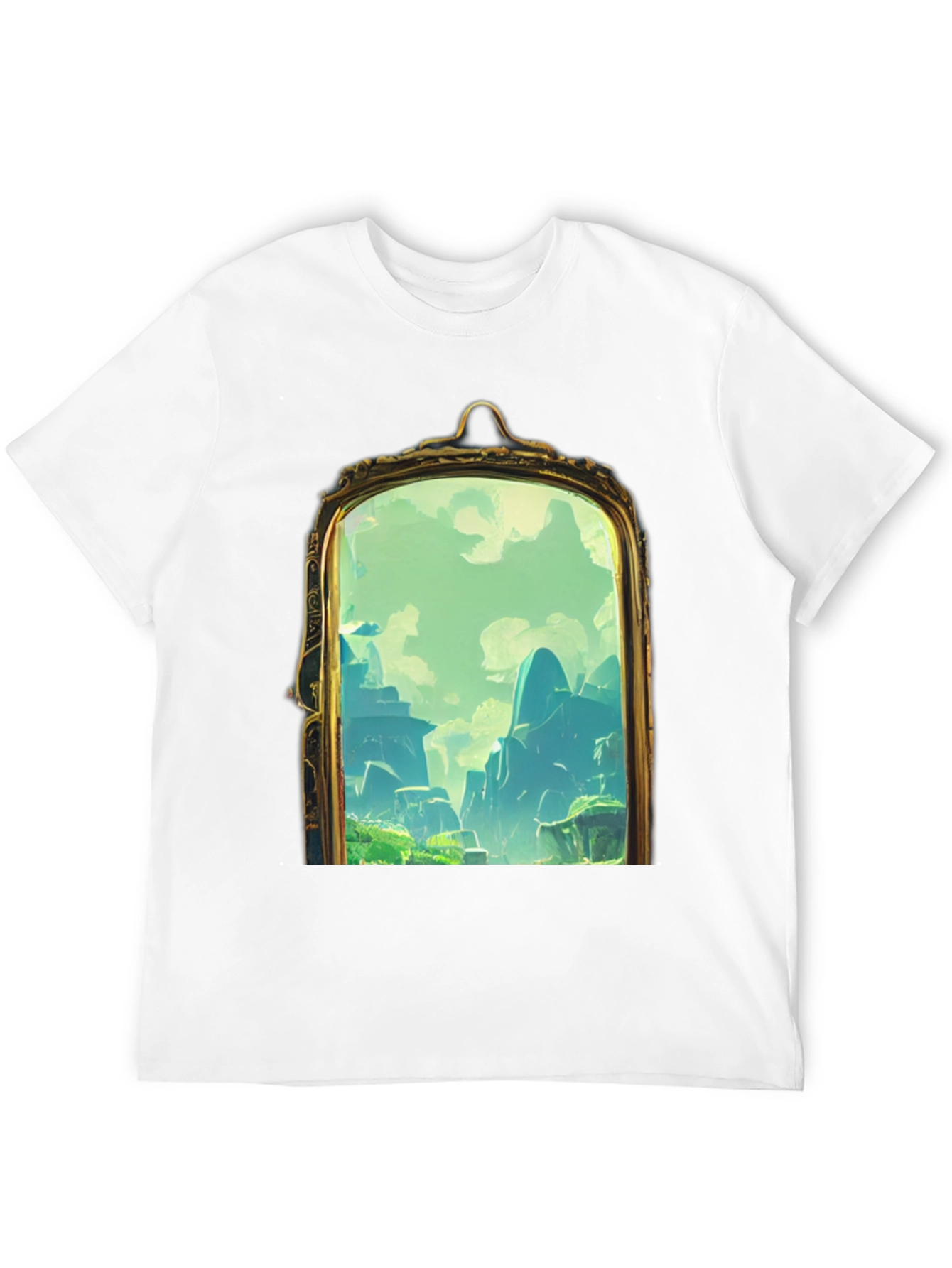 Black T-Shirt with Framed Landscape Design