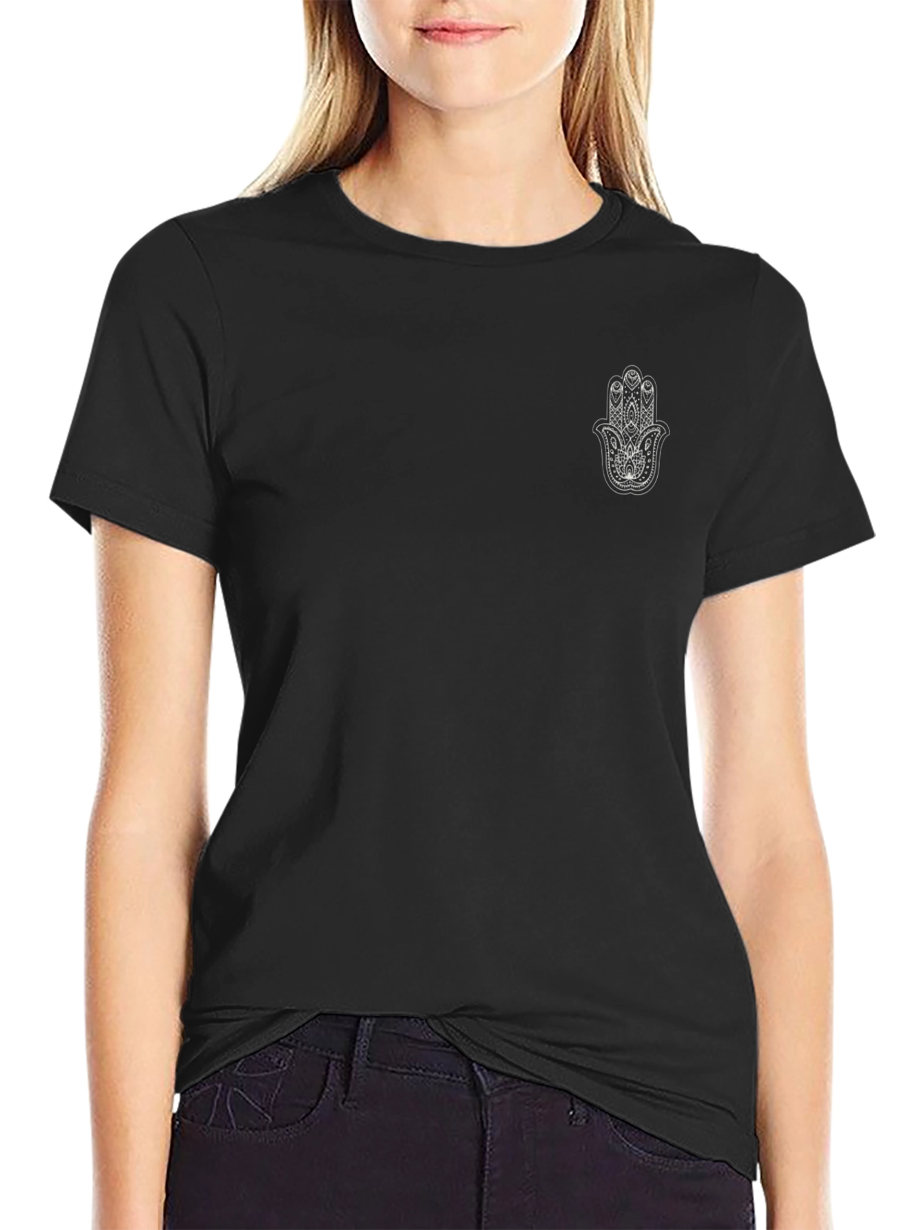 Mens Black T-Shirt with Hamsa Hand Graphic
