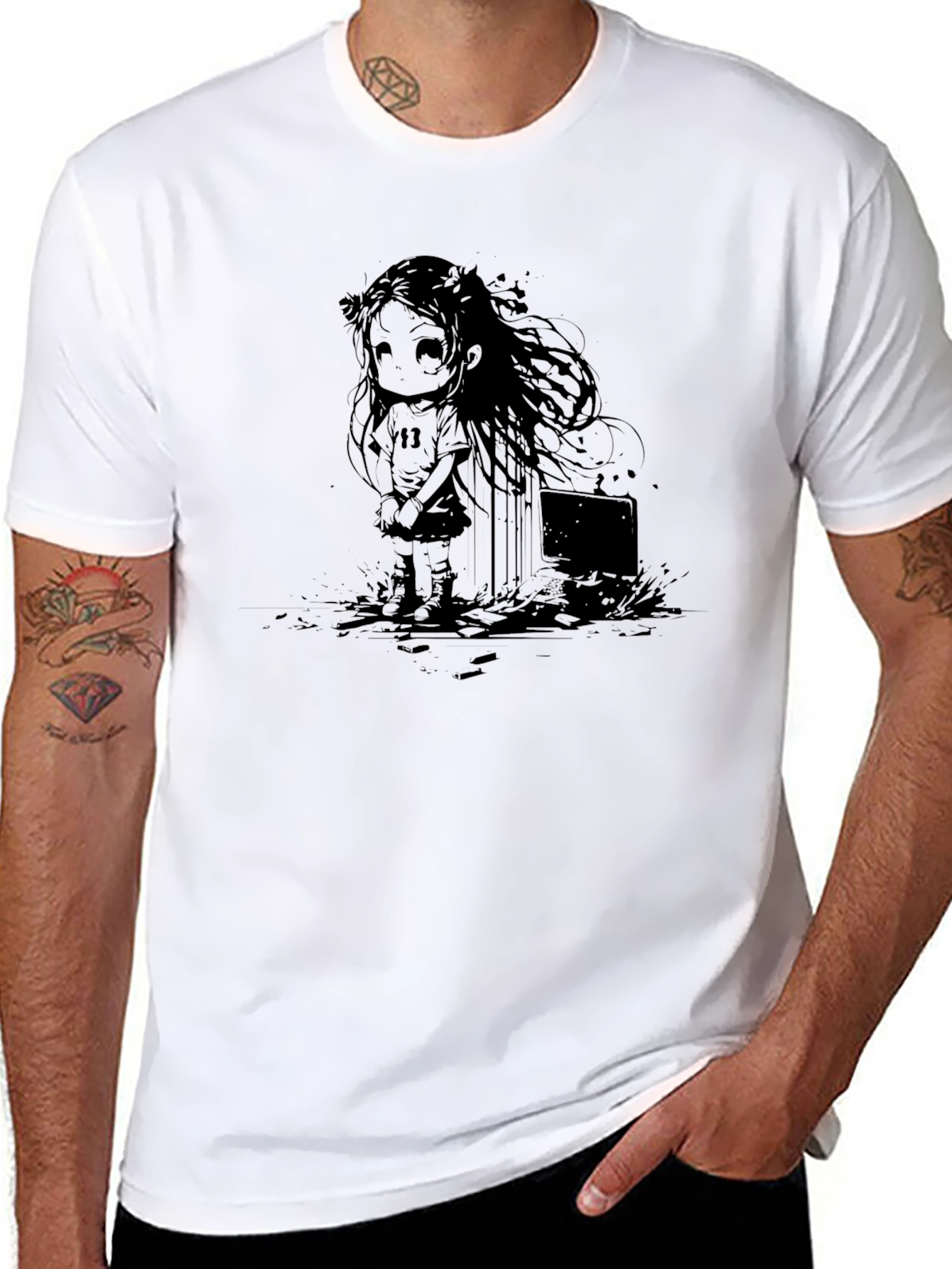 Graphic Print Tee - Anime Girl Design