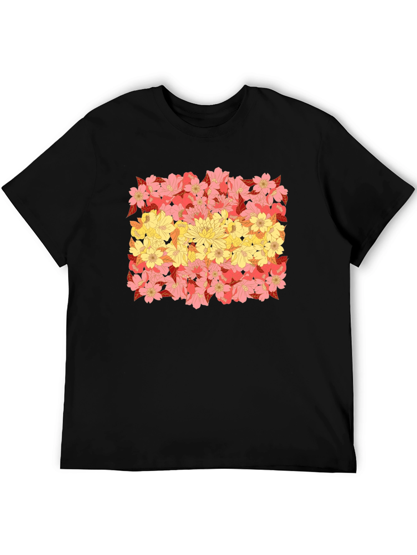 Floral Flag Graphic Tee - Black Crew Neck T-Shirt