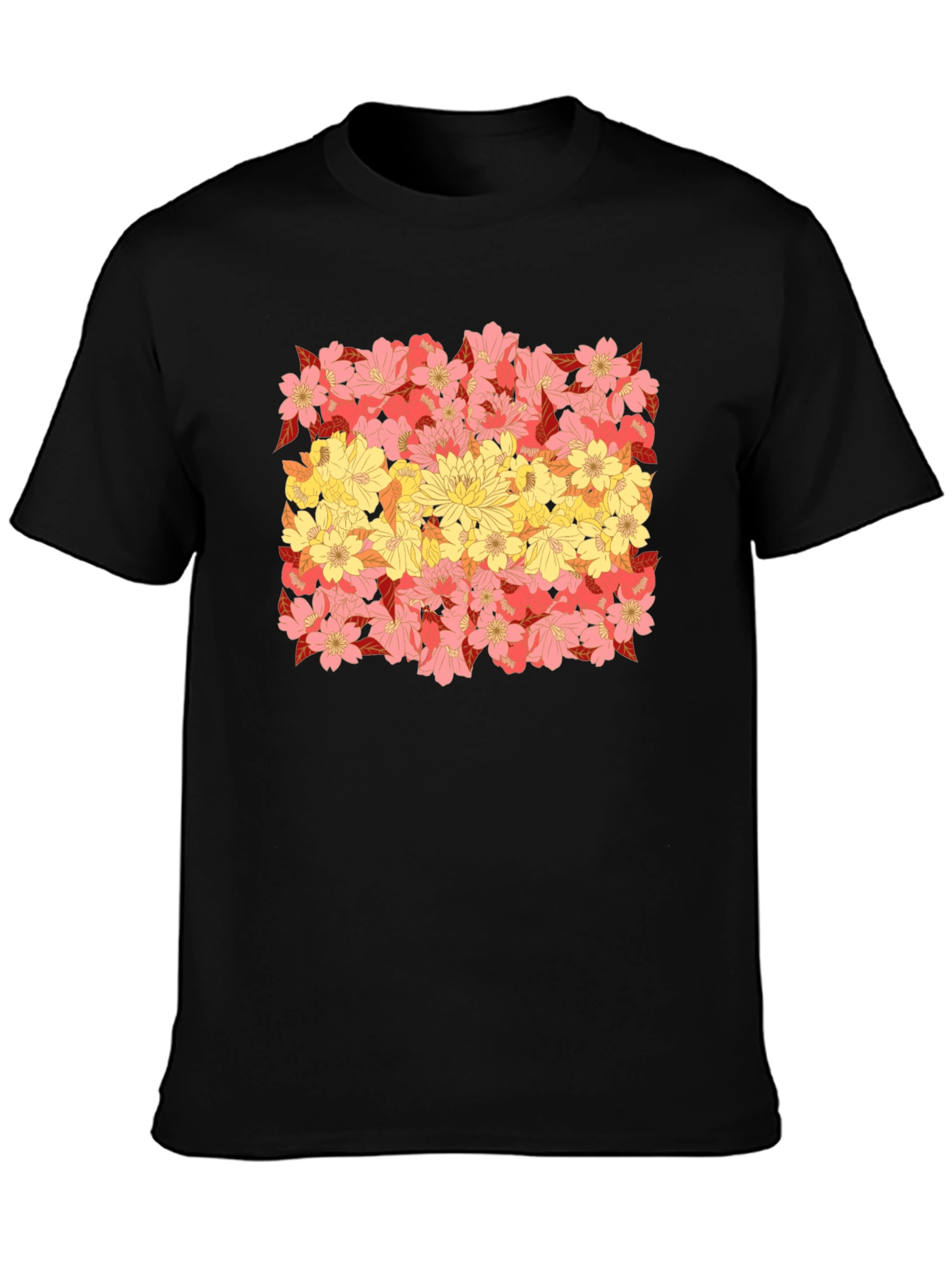 Floral Flag Graphic Tee - Black Crew Neck T-Shirt