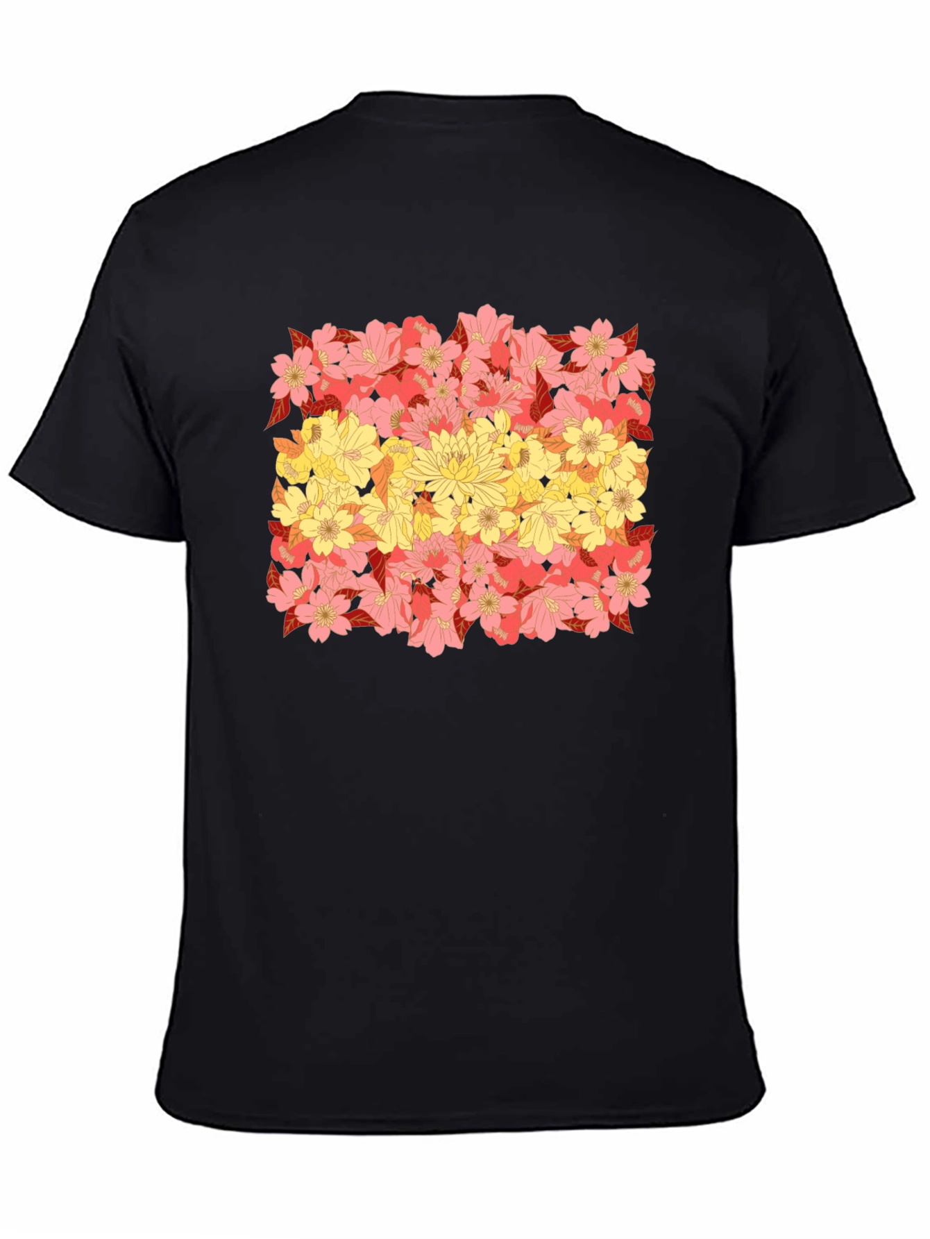 Floral Flag Graphic Tee - Black Crew Neck T-Shirt