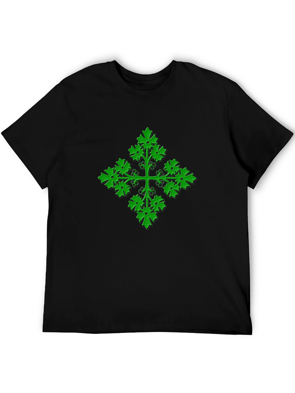 Green Leaf Cross Black T-Shirt