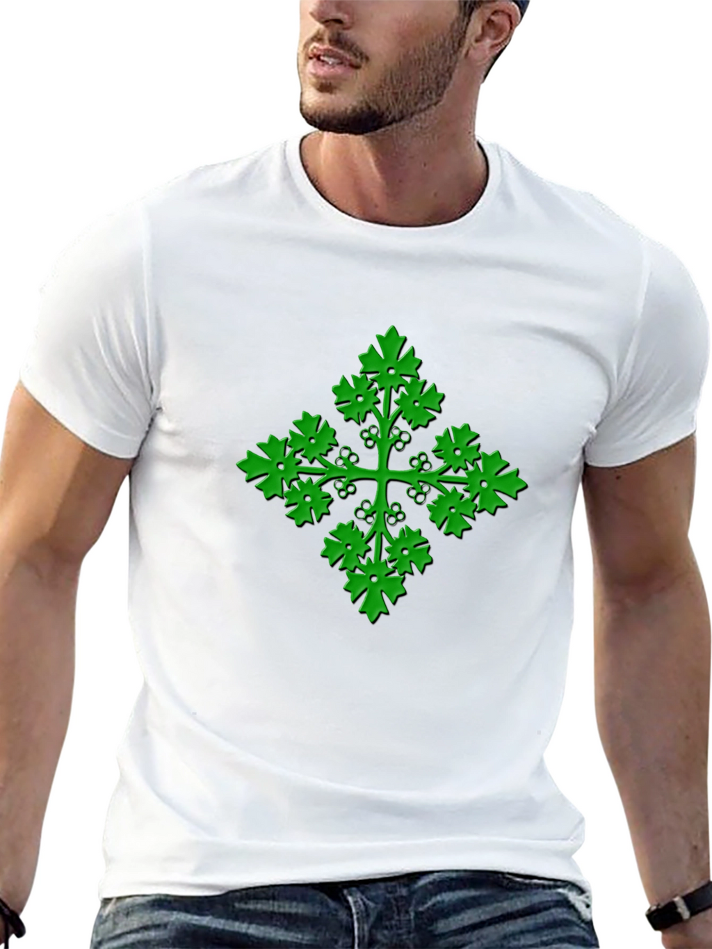 Green Leaf Cross Black T-Shirt