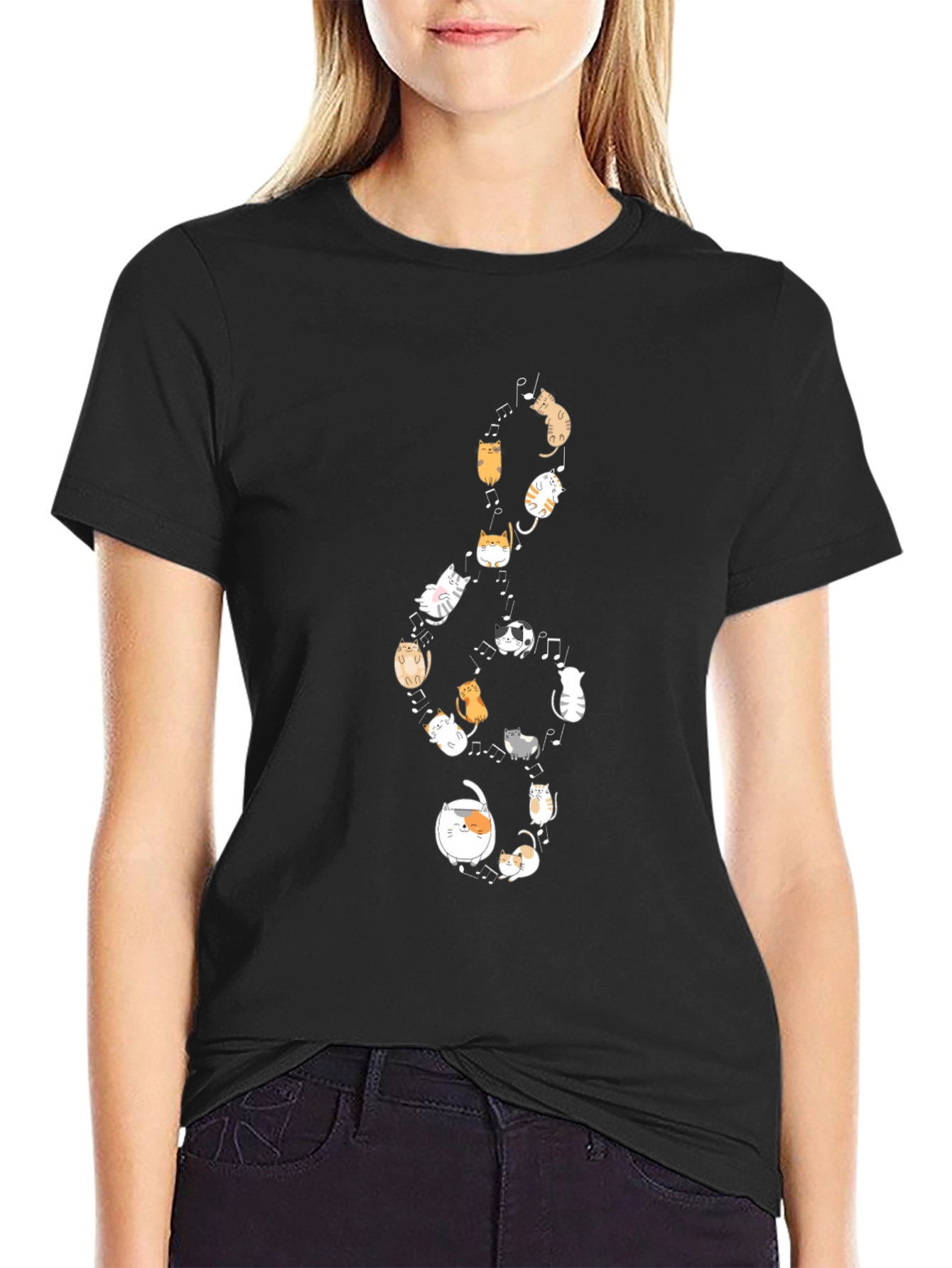 Cats Music Note Black T-Shirt