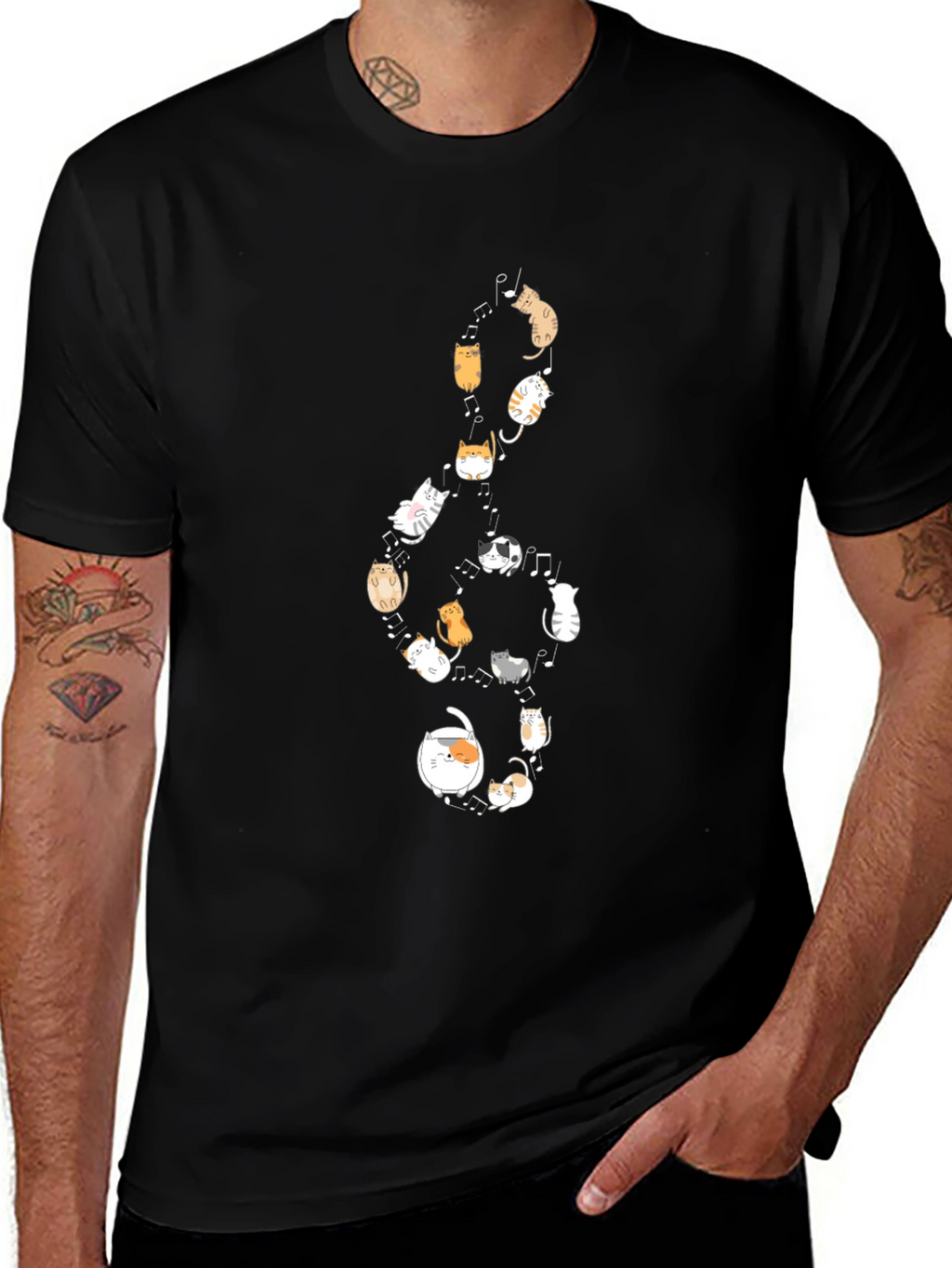 Cats Music Note Black T-Shirt