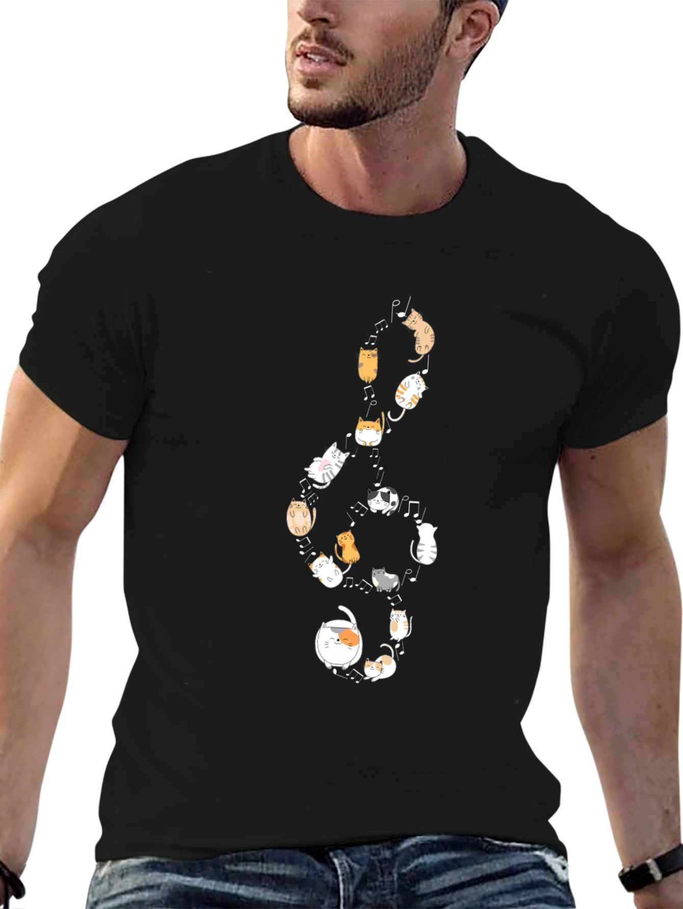 Cats Music Note Black T-Shirt
