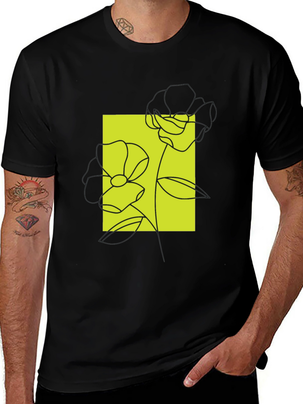 Modern Floral Graphic Tee - Stylish Black T-Shirt