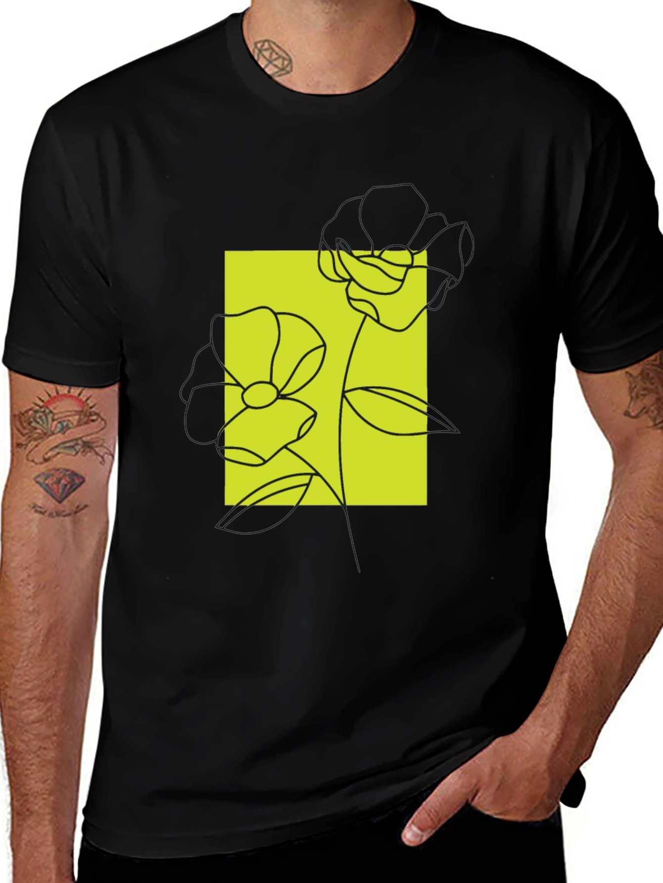 Modern Floral Graphic Tee - Stylish Black T-Shirt