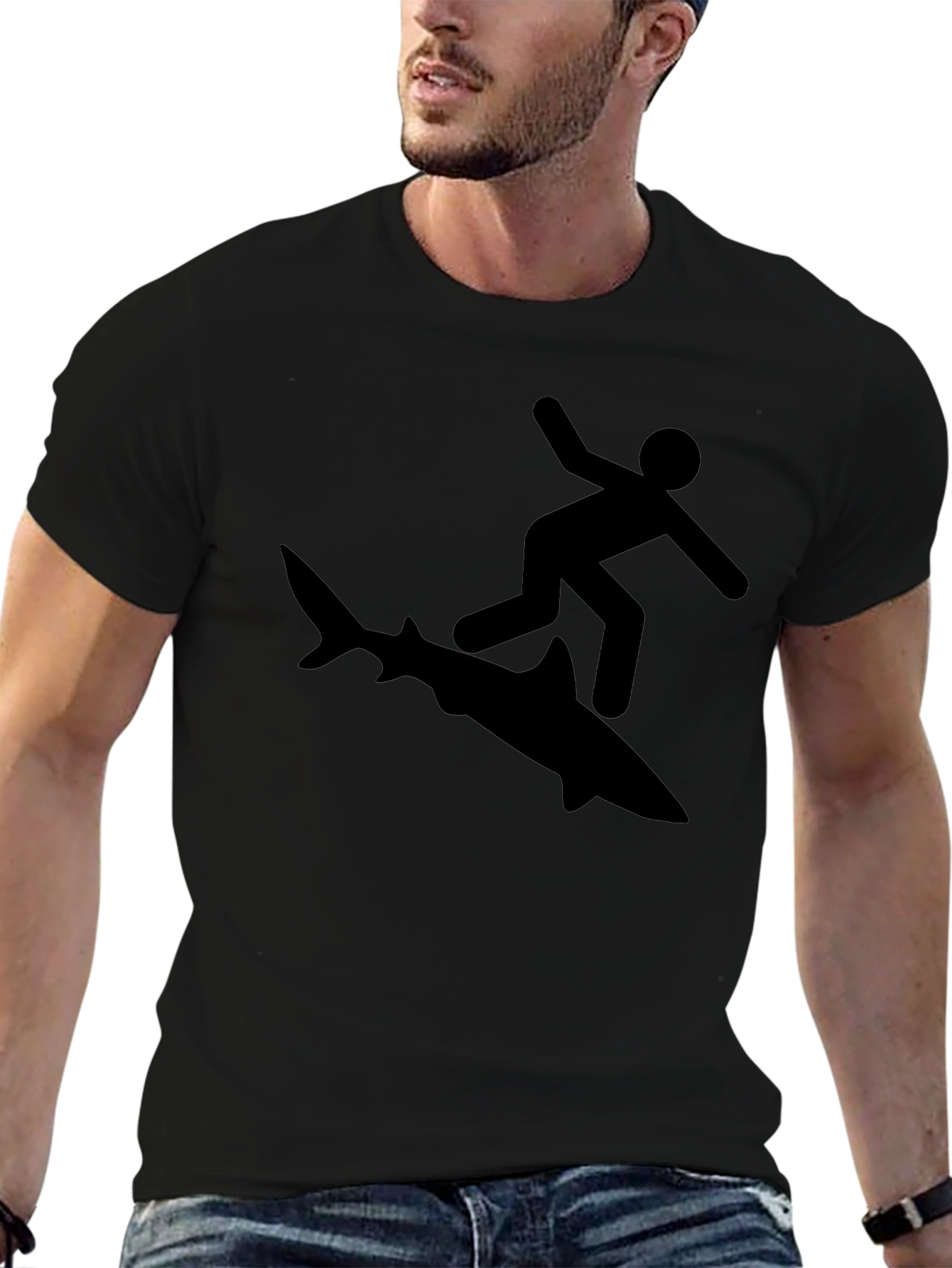 Shark Surfer Black Graphic Tee