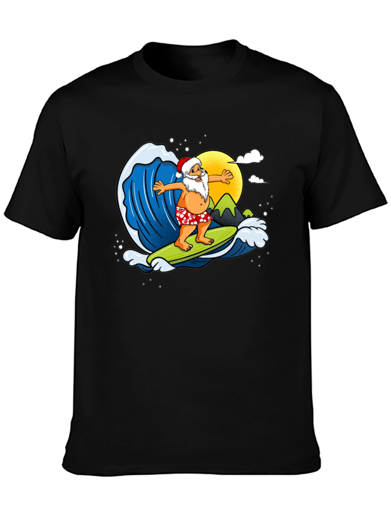 Surfing Santa Graphic T-Shirt - Holiday Fun!
