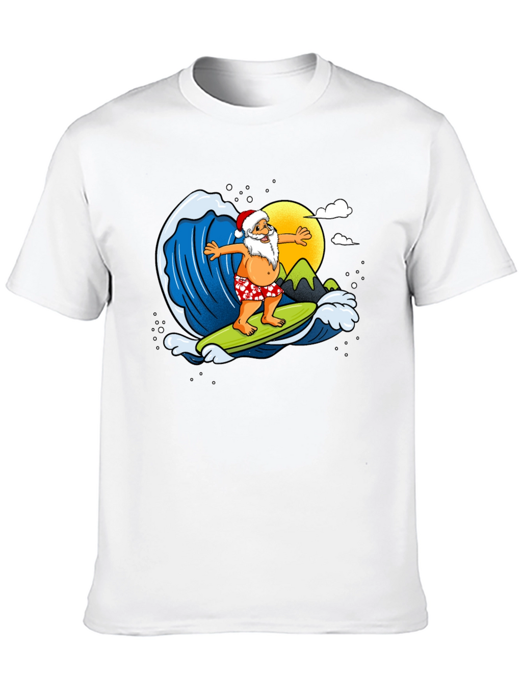 Surfing Santa Graphic T-Shirt - Holiday Fun!