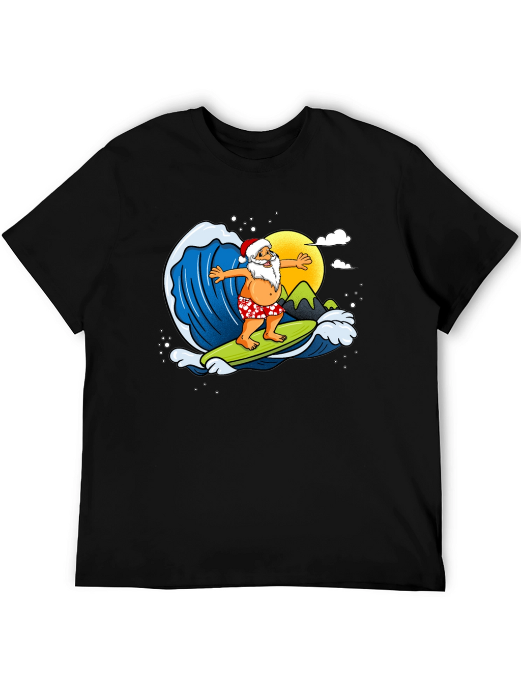 Surfing Santa Graphic T-Shirt - Holiday Fun!