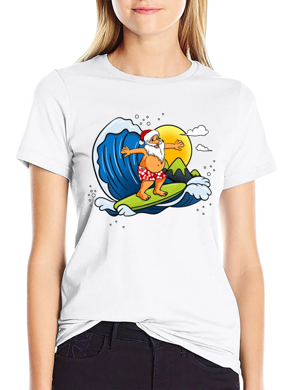 Surfing Santa Graphic T-Shirt - Holiday Fun!