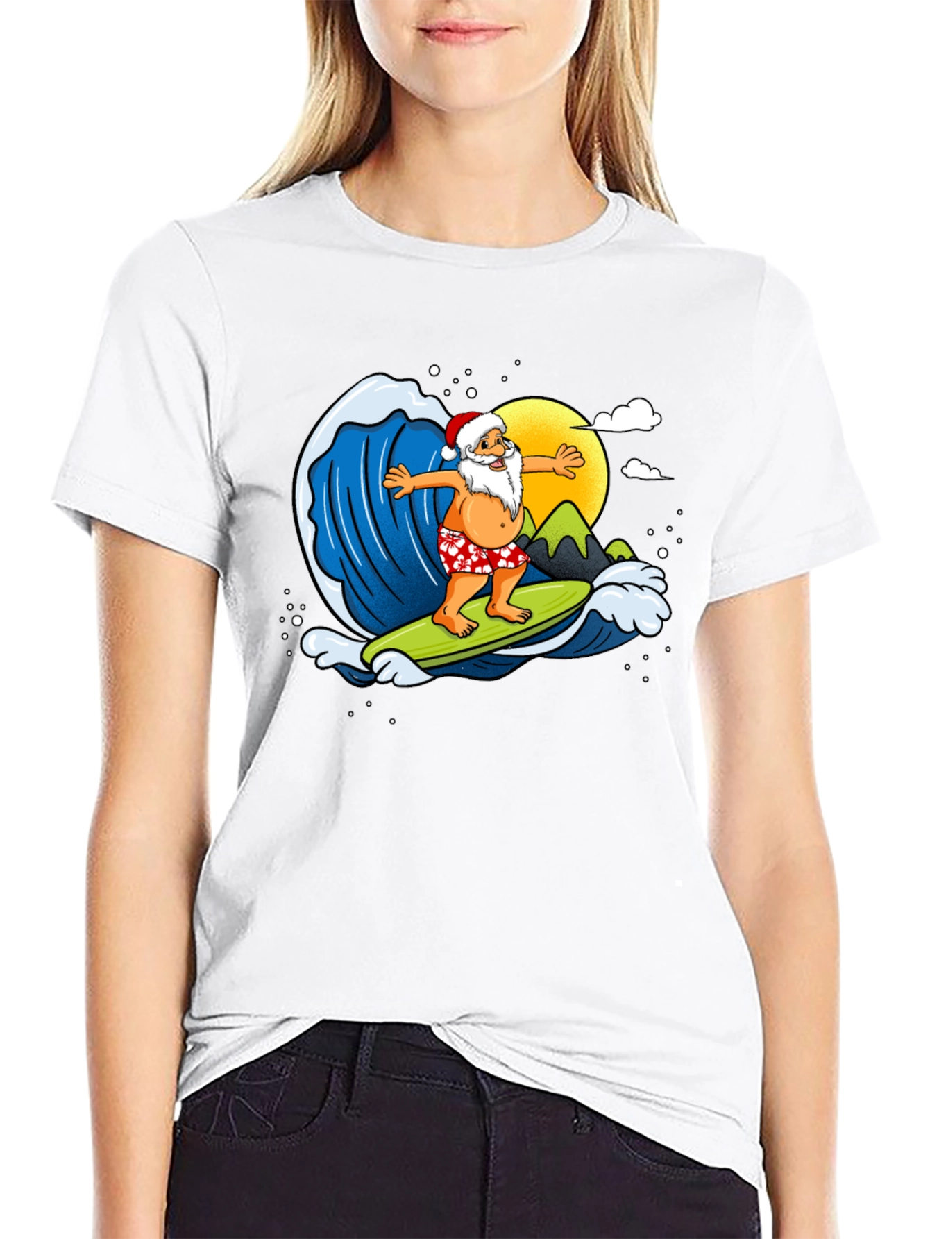 Surfing Santa Graphic T-Shirt - Holiday Fun!