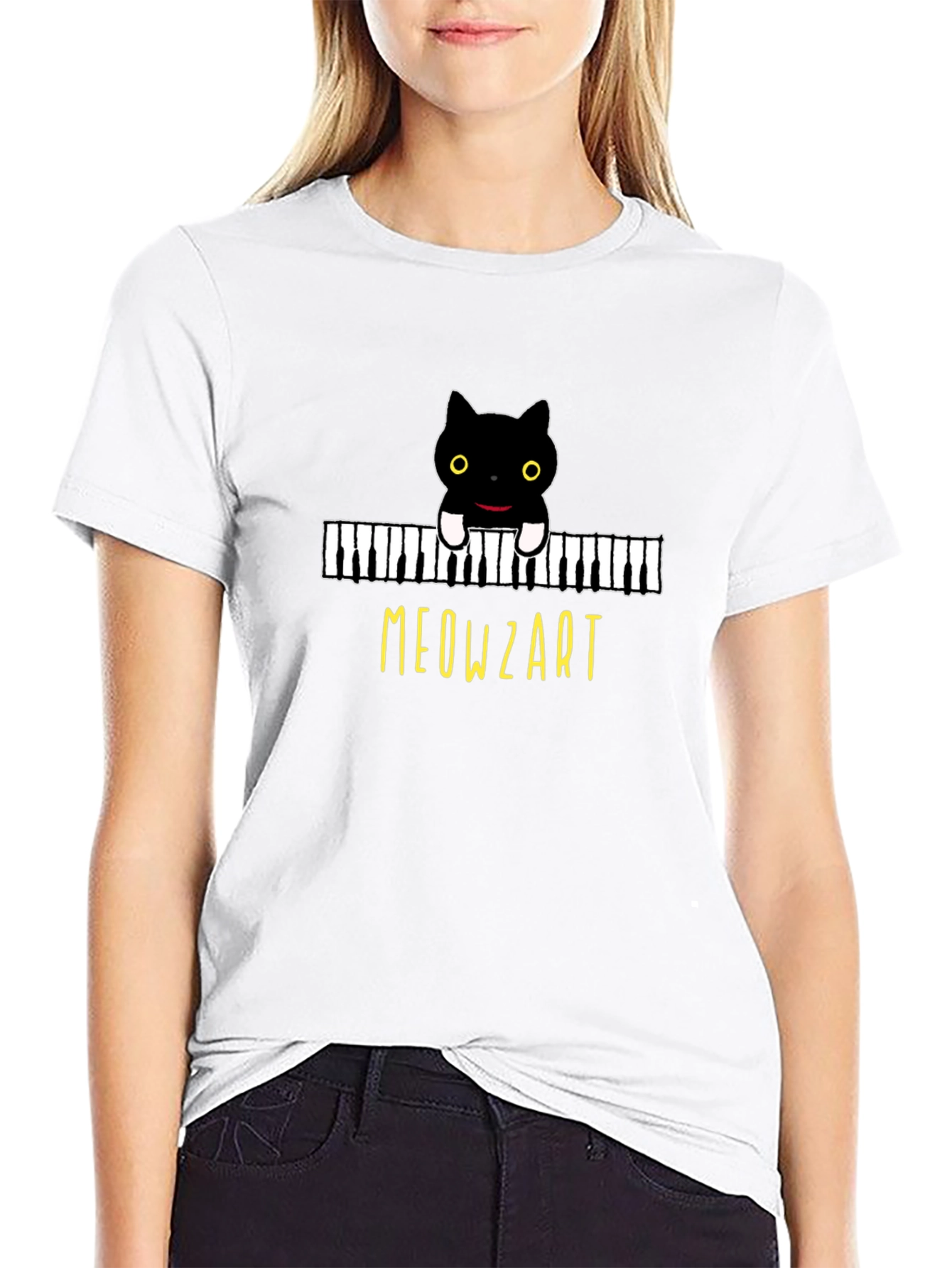 Meowzart Black Cat Piano T-Shirt - Music Lover Tee