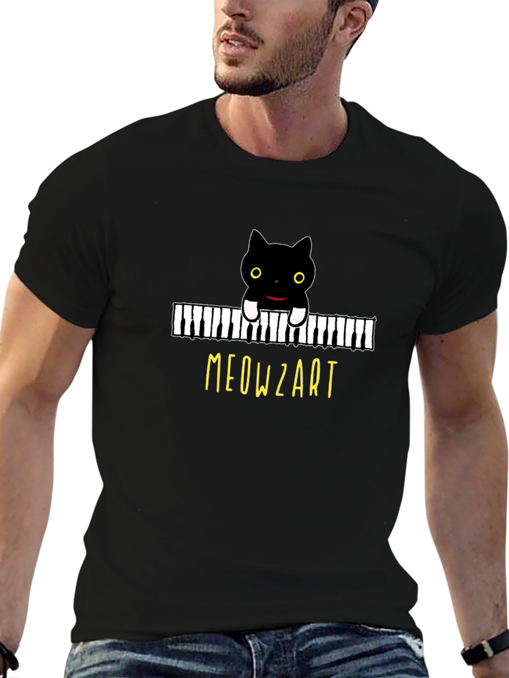 Meowzart Black Cat Piano T-Shirt - Music Lover Tee