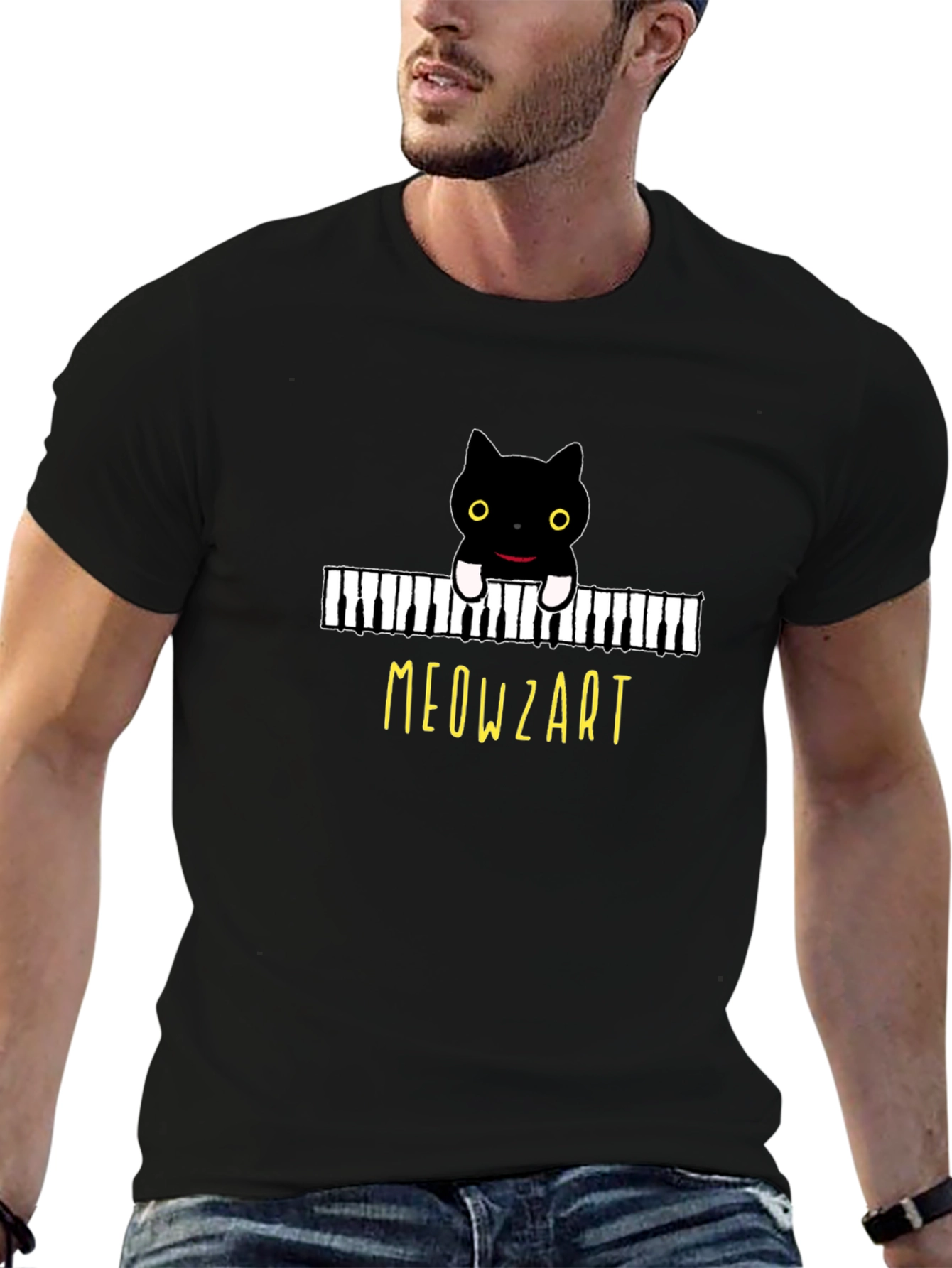 Meowzart Black Cat Piano T-Shirt - Music Lover Tee