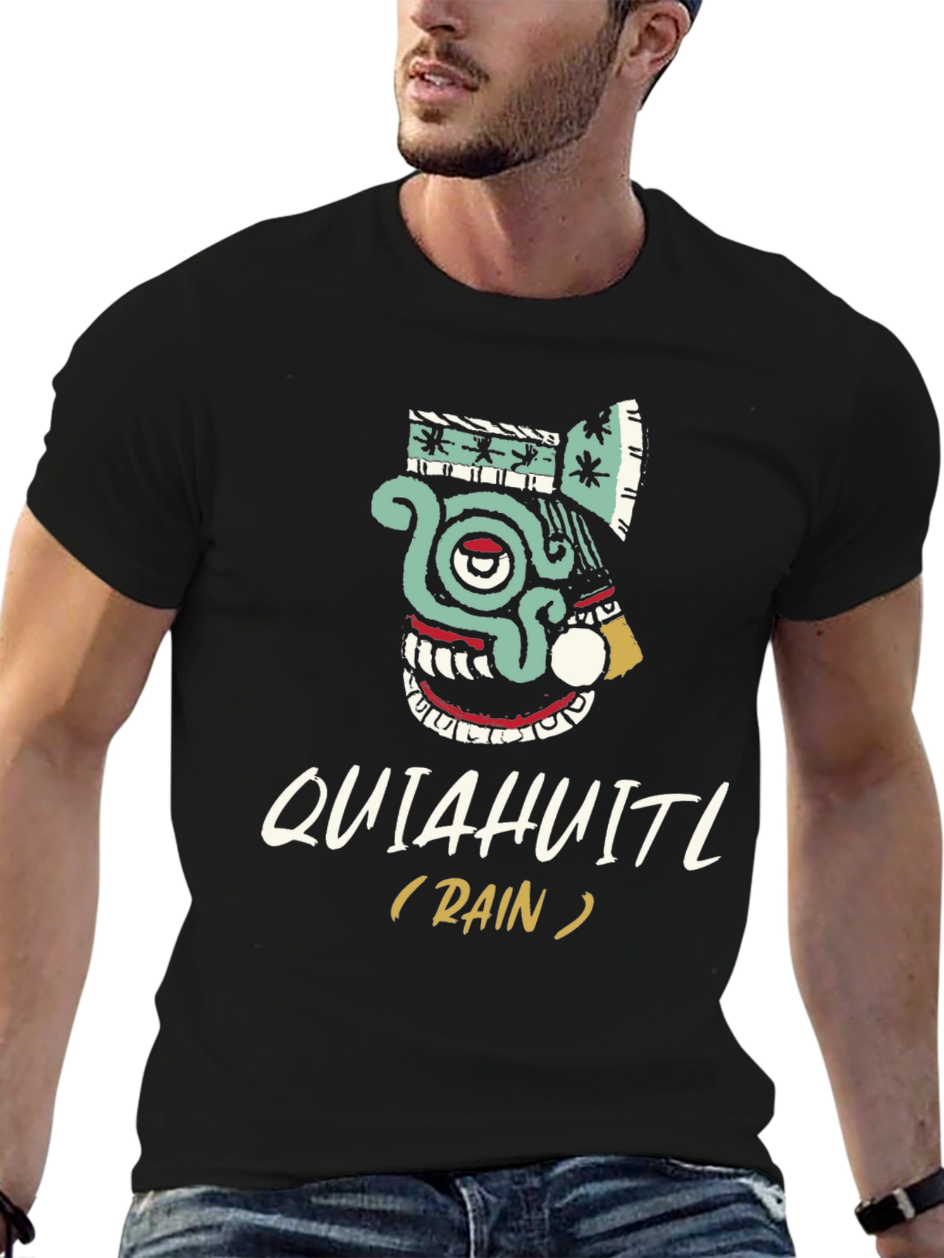 Quiahuitl Rain T-Shirt Aztec Inspired Black Tee