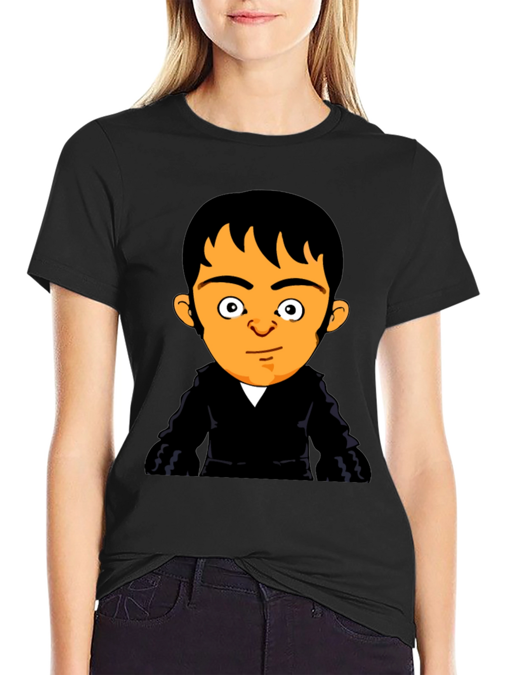 Cartoon Character Print Black T-Shirt