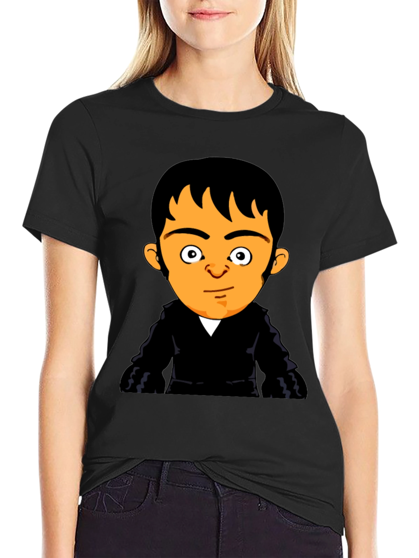 Cartoon Character Print Black T-Shirt