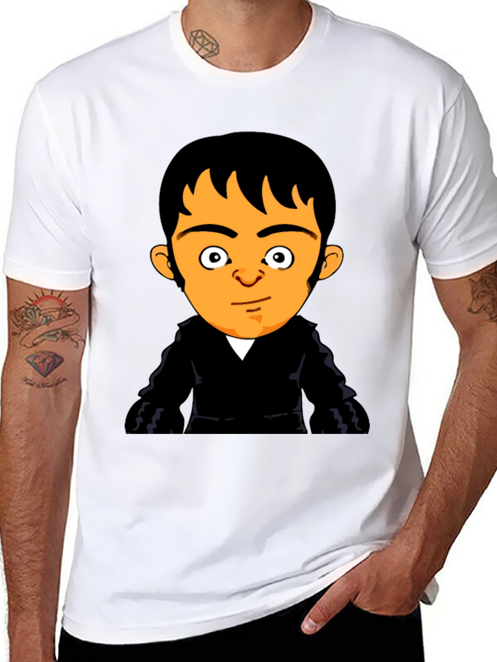 Cartoon Character Print Black T-Shirt