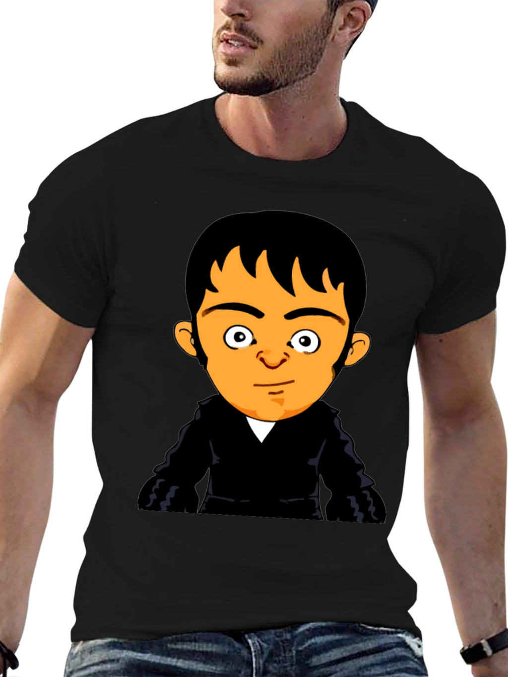 Cartoon Character Print Black T-Shirt