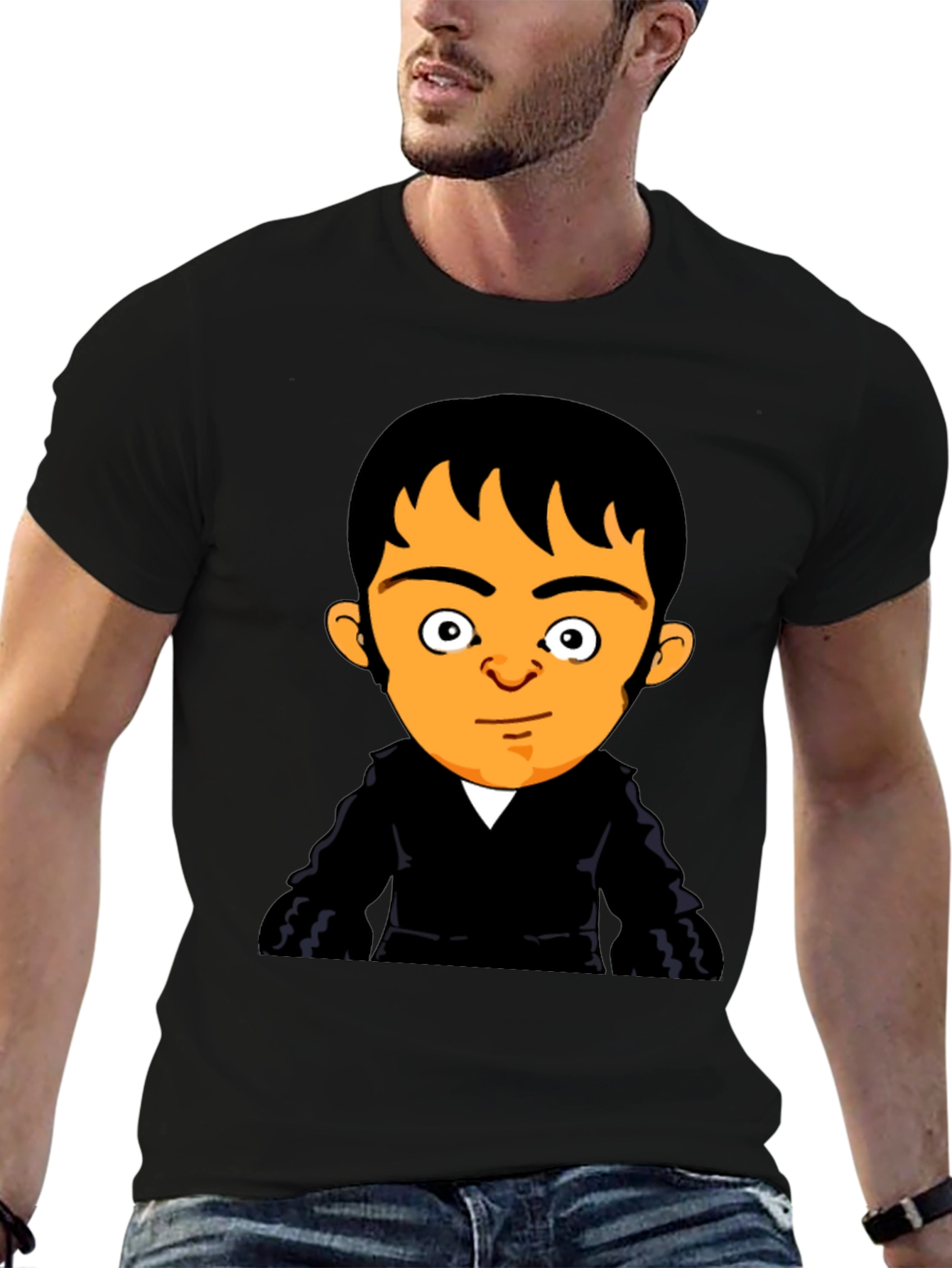 Cartoon Character Print Black T-Shirt