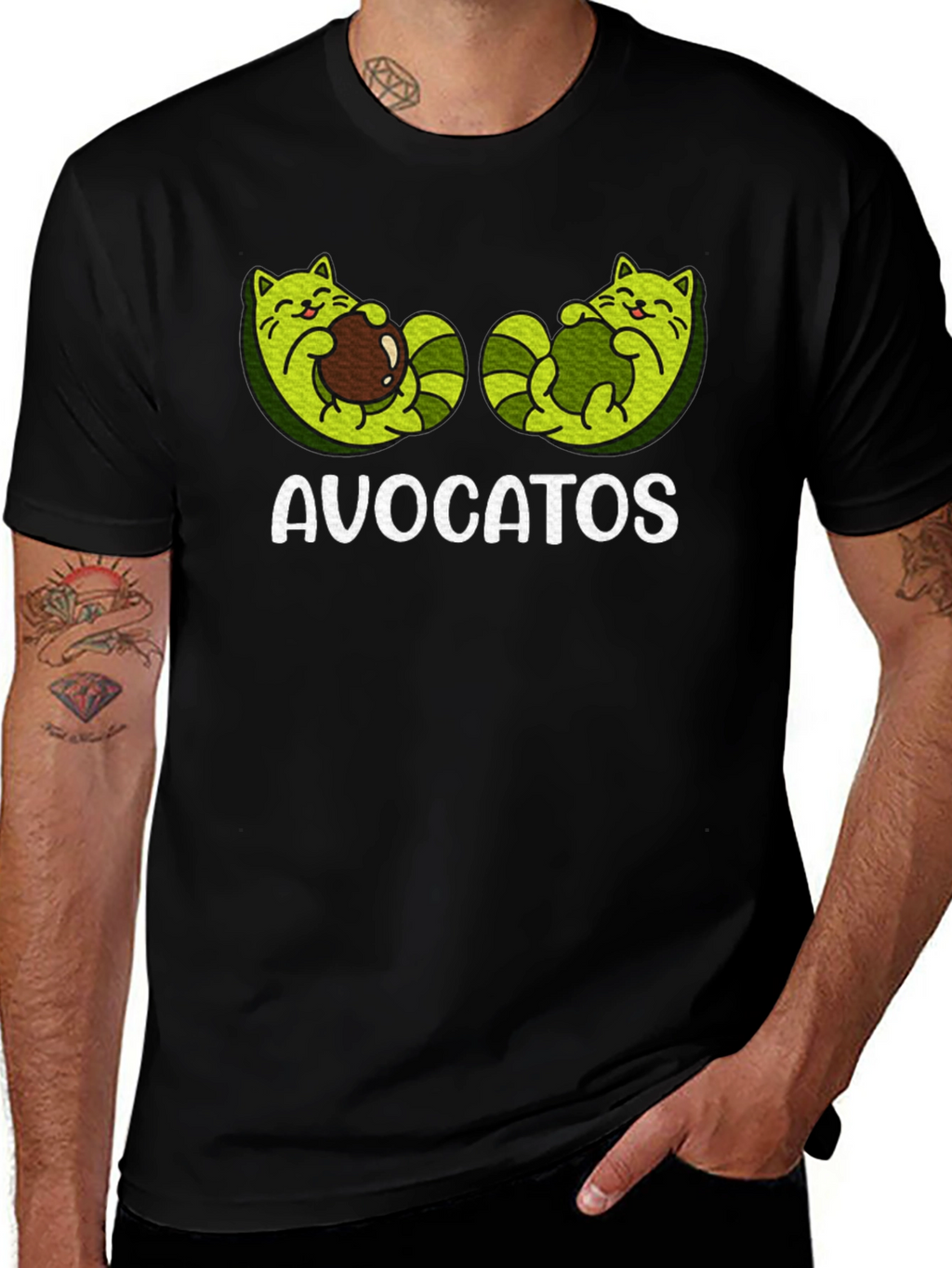 Avocatos Black T-Shirt - Avocado Cat Graphic Tee