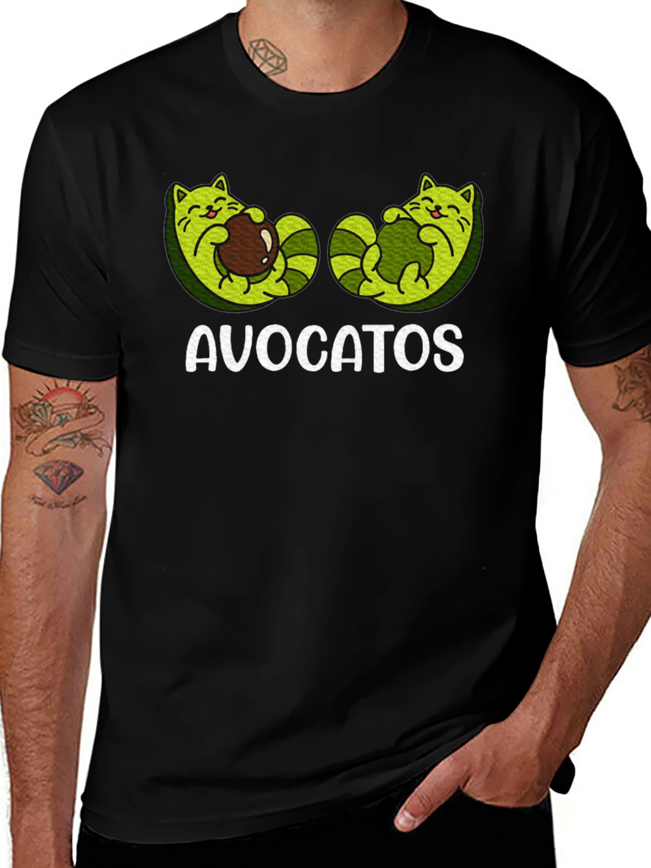 Avocatos Black T-Shirt - Avocado Cat Graphic Tee