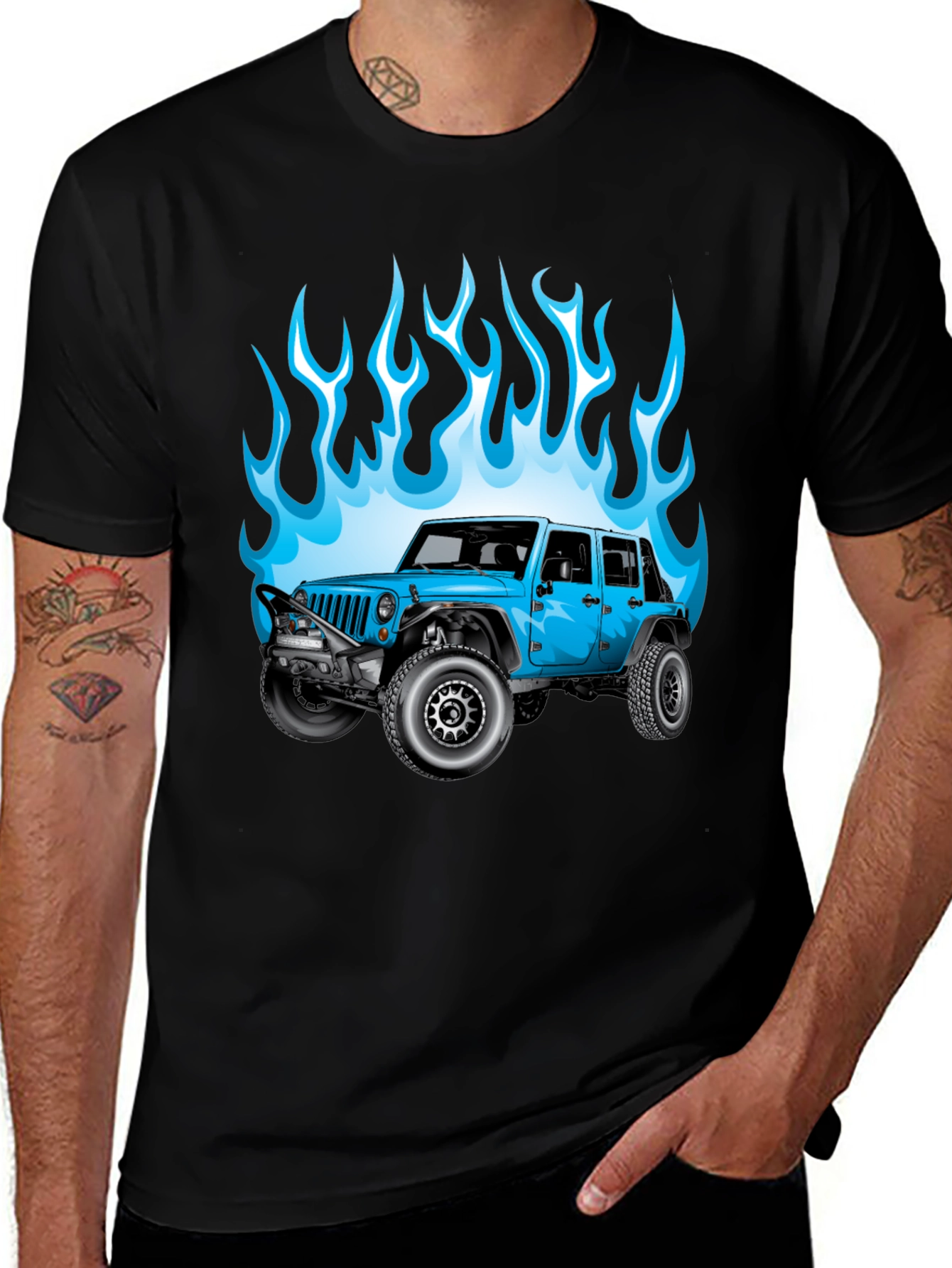 Blue Jeep Flames Graphic T-Shirt