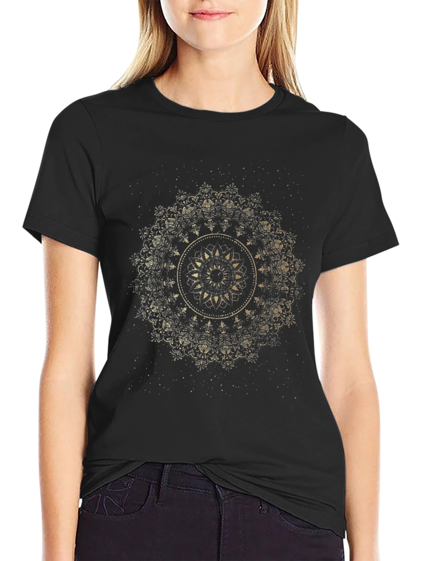 Gold Mandala Graphic Black T-Shirt