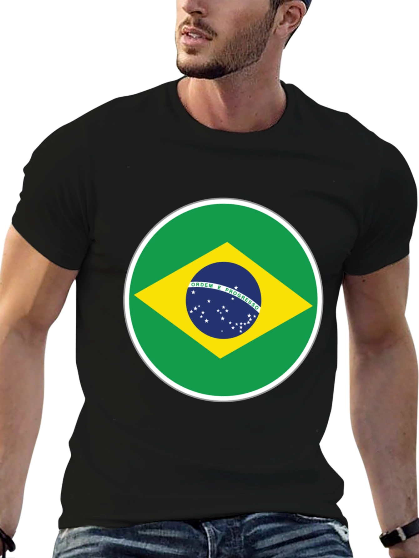 Brazil Flag Graphic T-Shirt - Black Cotton Tee