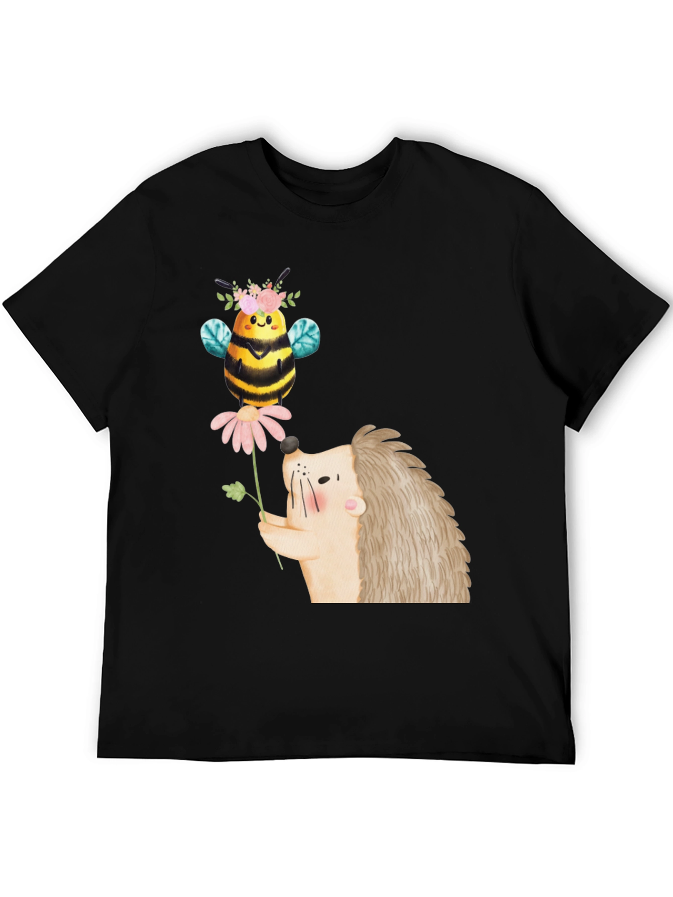 Cute Bee & Hedgehog Graphic T-Shirt