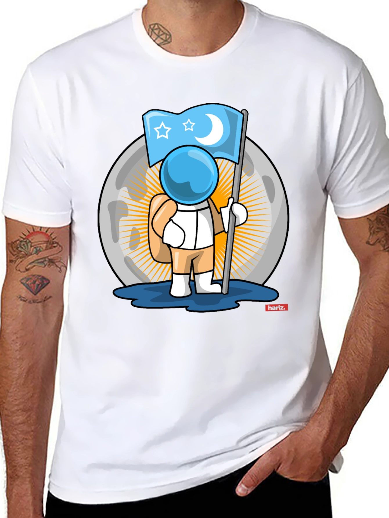 Astronaut Moon Flag Graphic T-Shirt