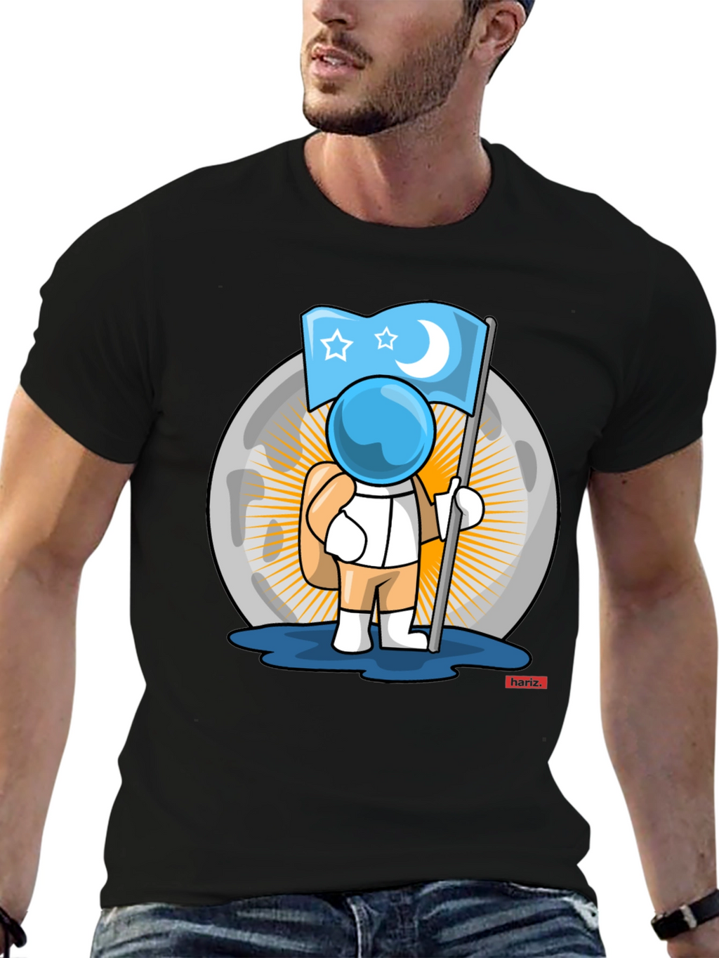 Astronaut Moon Flag Graphic T-Shirt