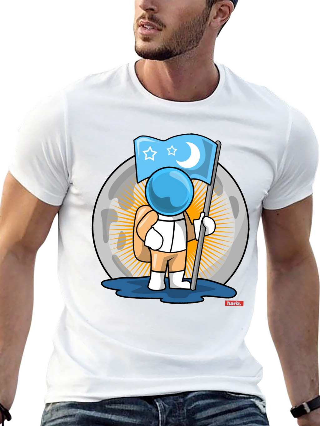 Astronaut Moon Flag Graphic T-Shirt