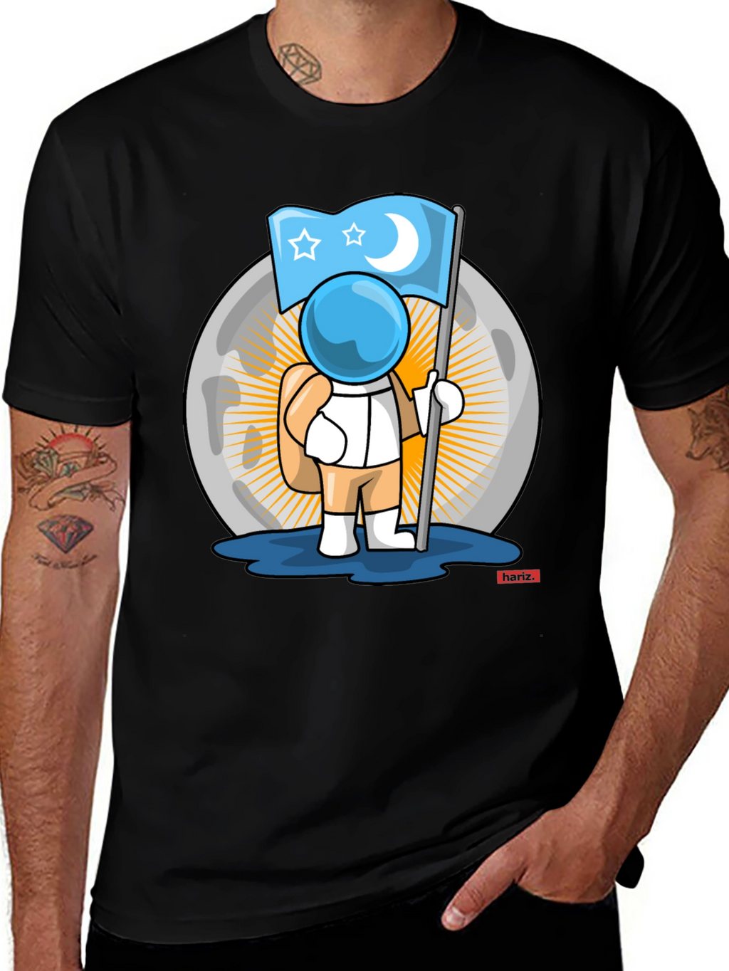 Astronaut Moon Flag Graphic T-Shirt